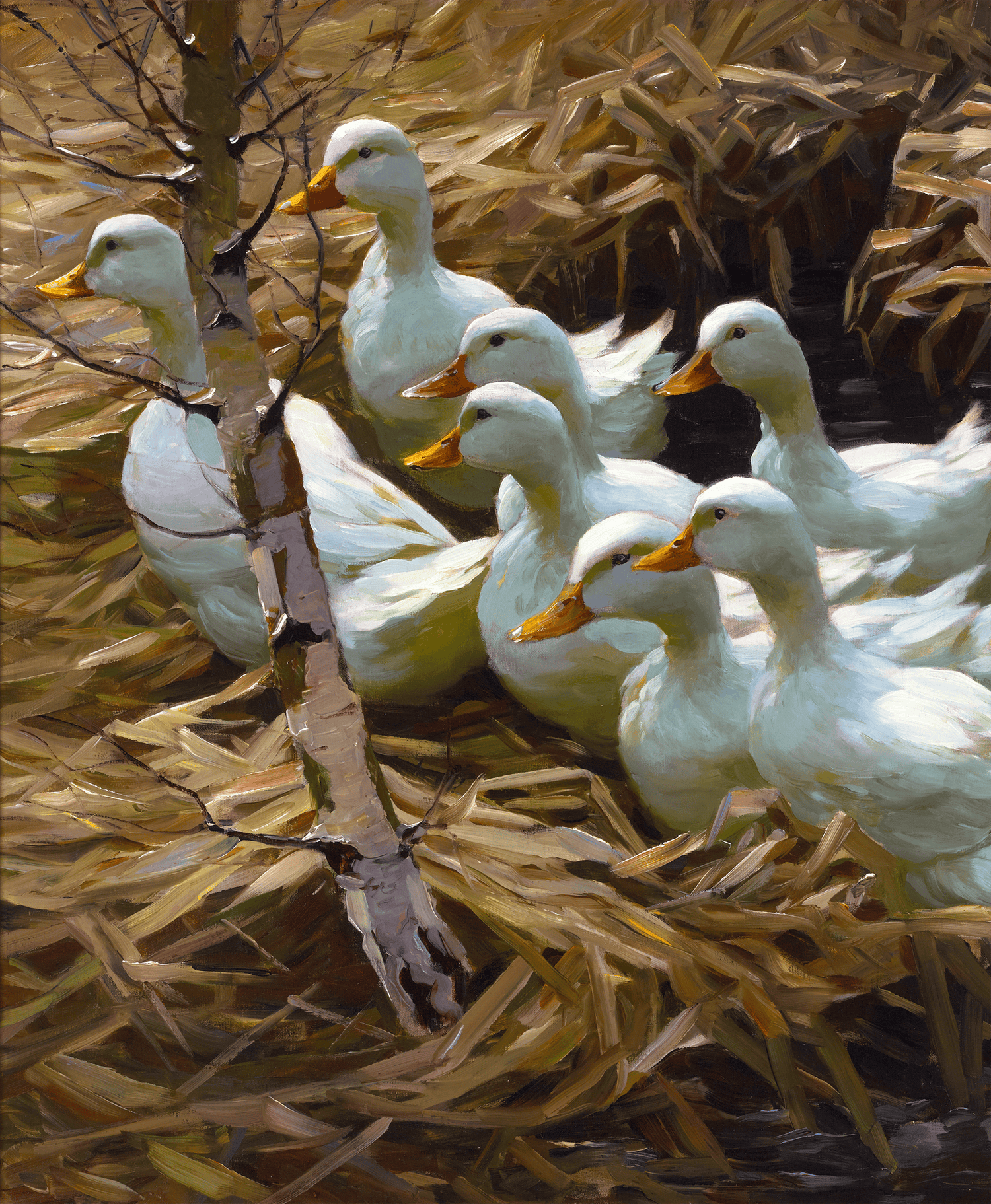 Twelve Ducks in the Reeds by Alexander Koester
