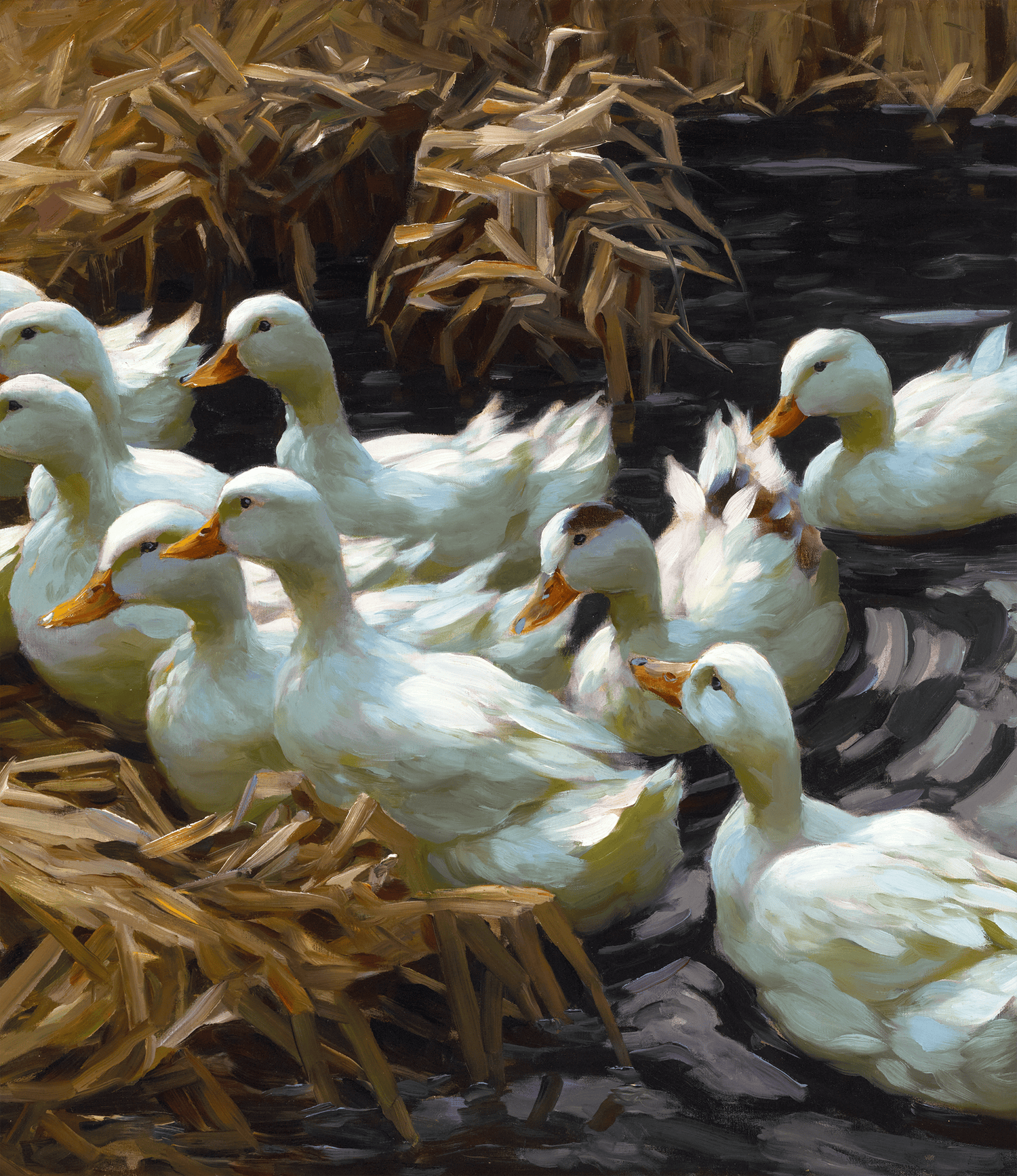Twelve Ducks in the Reeds by Alexander Koester