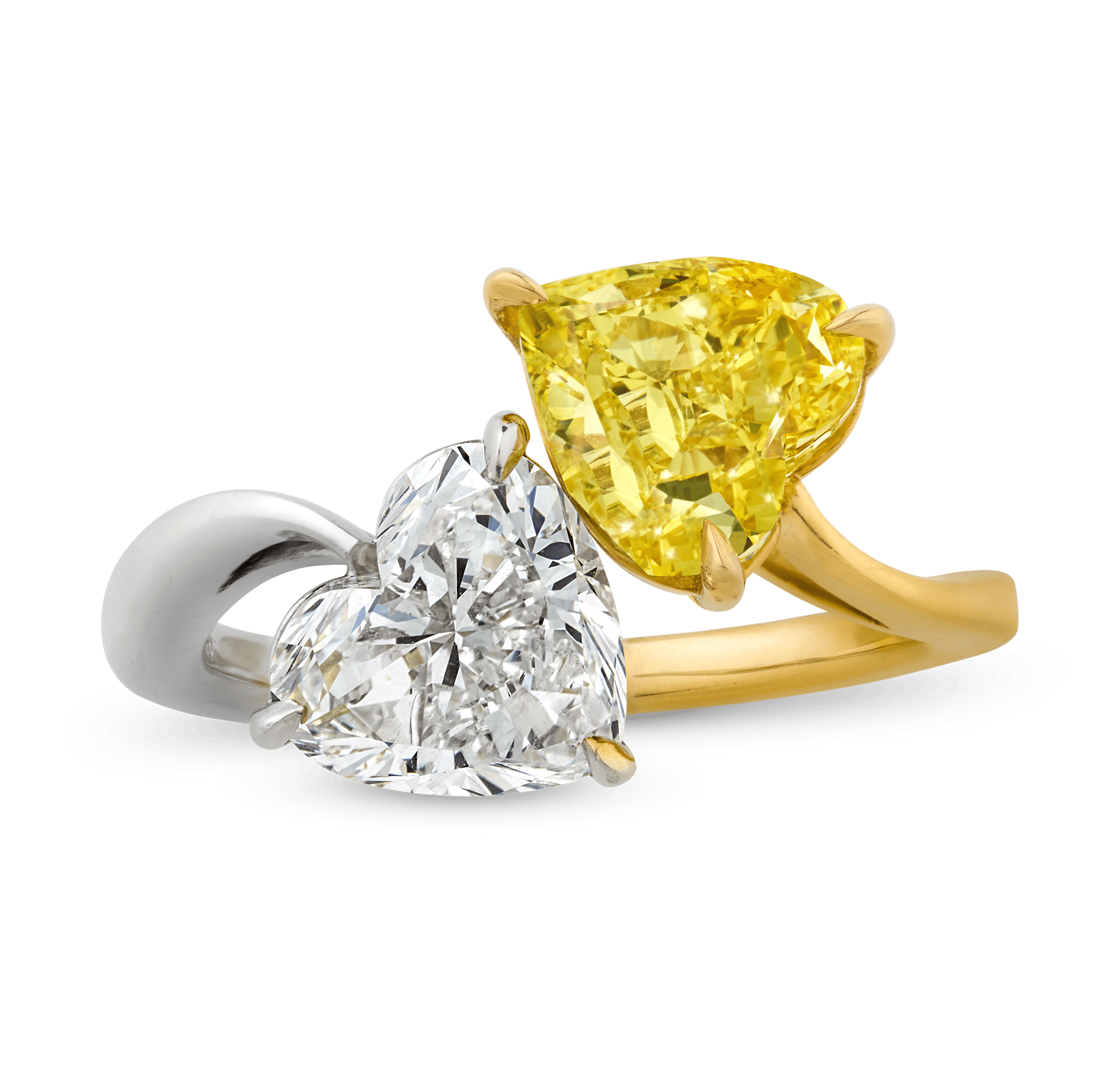 Fancy Vivid Yellow and White Heart Shape Diamond Ring