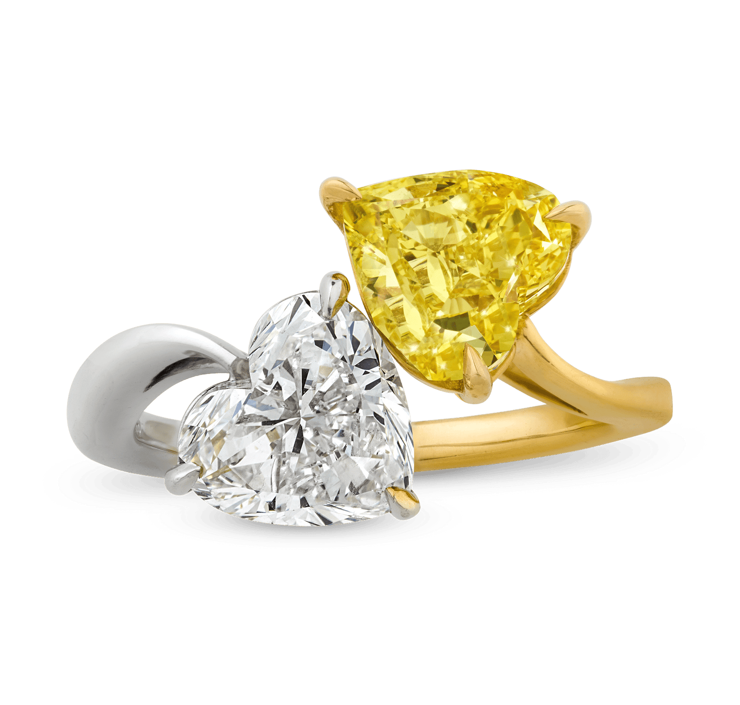 Fancy Vivid Yellow and White Heart Shape Diamond Ring