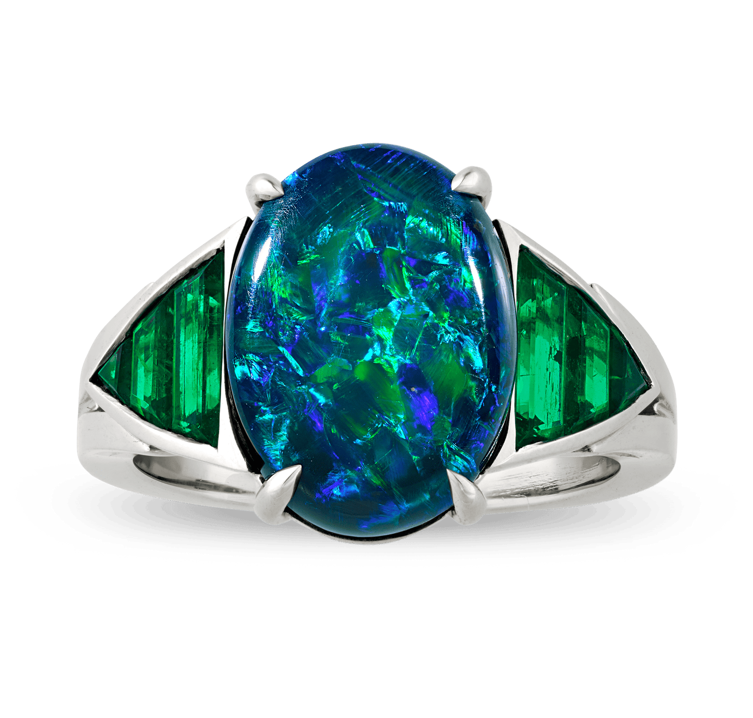 Oscar Heyman Black Opal and Emerald Ring