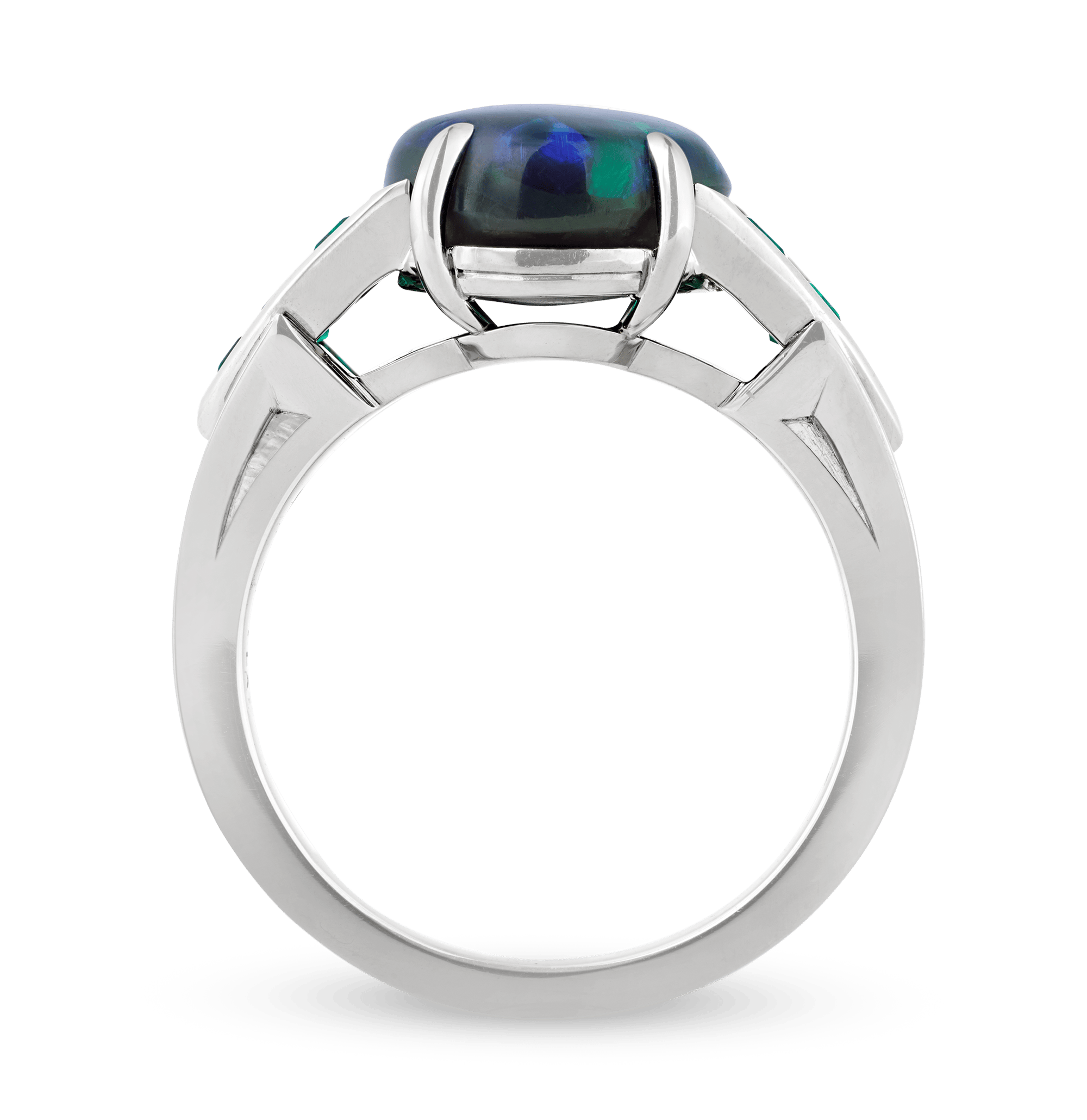 Oscar Heyman Black Opal and Emerald Ring