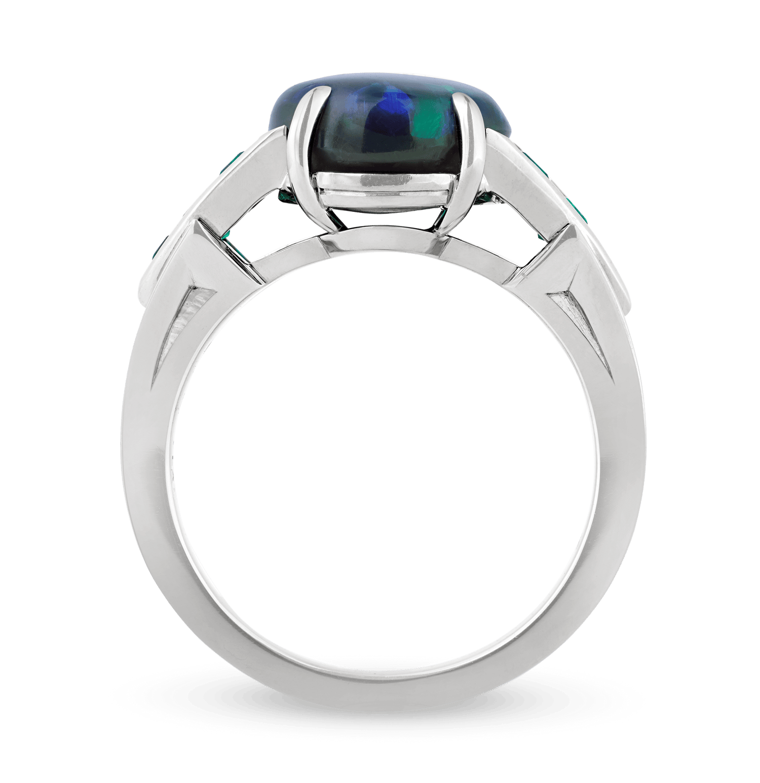Oscar Heyman Black Opal and Emerald Ring