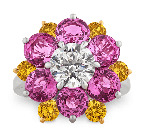 Oscar Heyman Pink Sapphire and Yellow Diamond Floral Ring