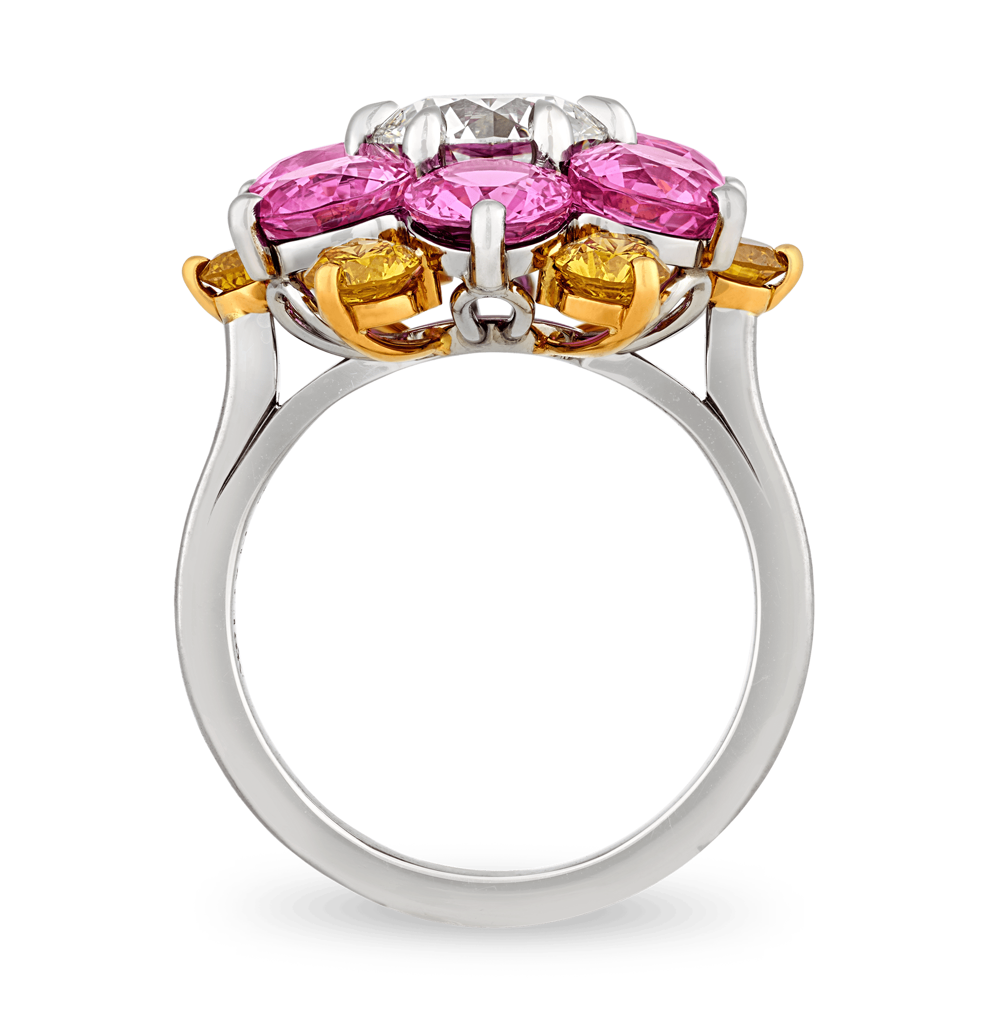 Oscar Heyman Pink Sapphire and Yellow Diamond Floral Ring