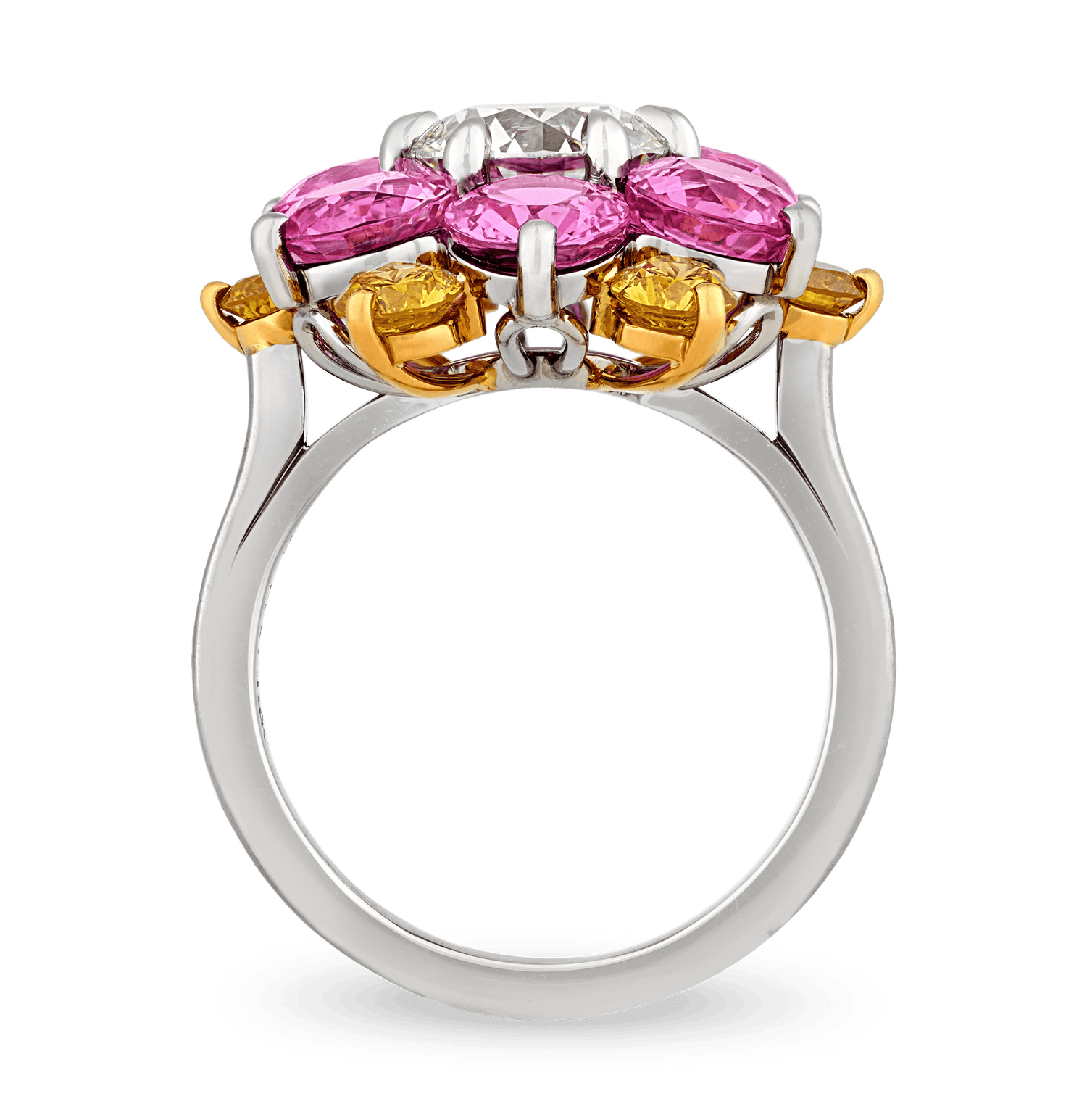 Oscar Heyman Pink Sapphire and Yellow Diamond Floral Ring