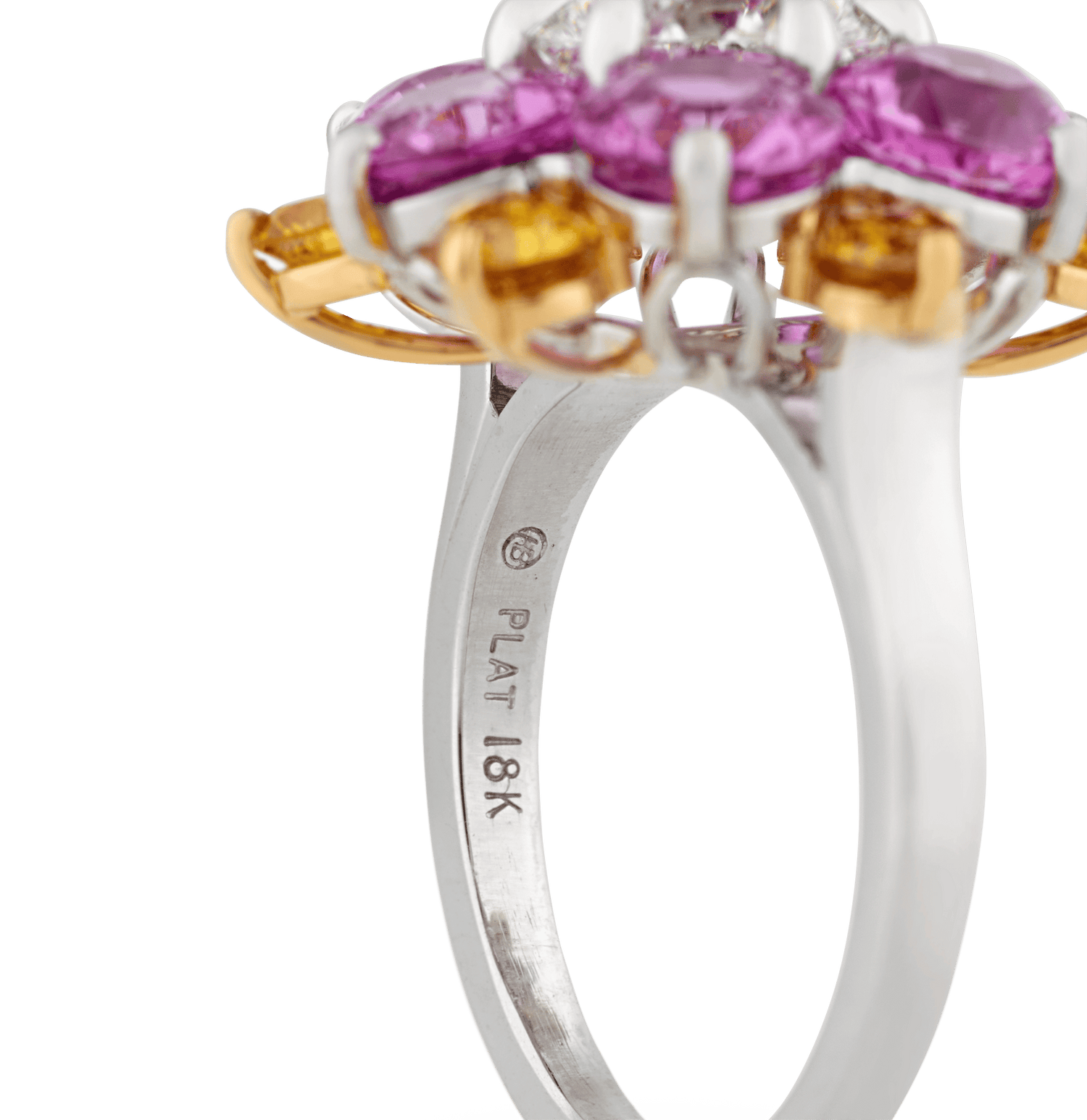 Oscar Heyman Pink Sapphire and Yellow Diamond Floral Ring