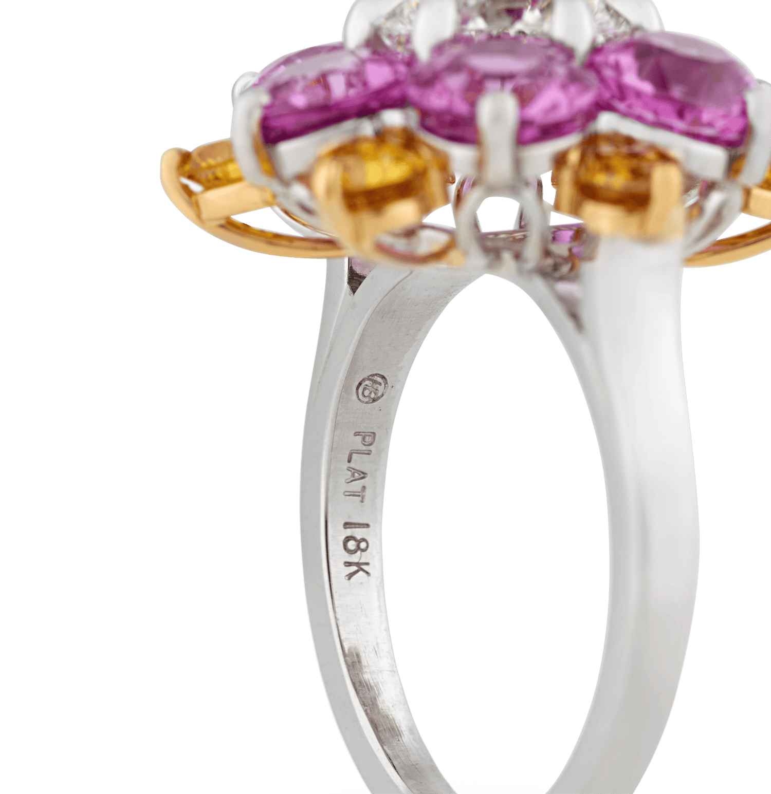 Oscar Heyman Pink Sapphire and Yellow Diamond Floral Ring