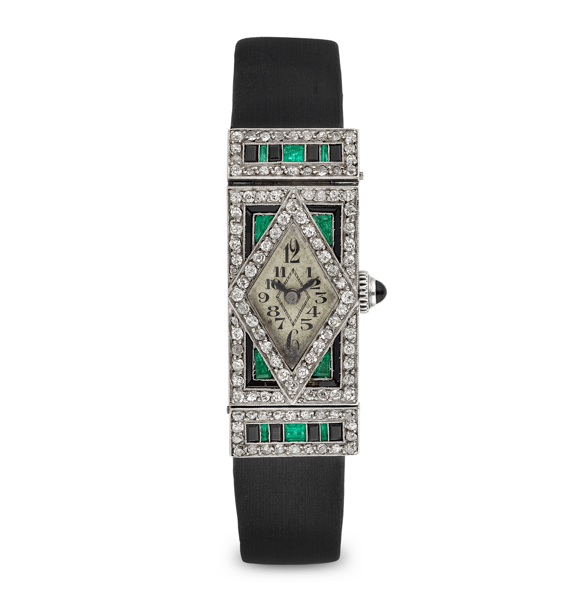 Art Deco Emerald, Onyx and Diamond Wristwatch