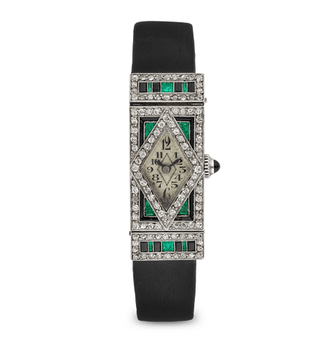 Art Deco Emerald, Onyx and Diamond Wristwatch