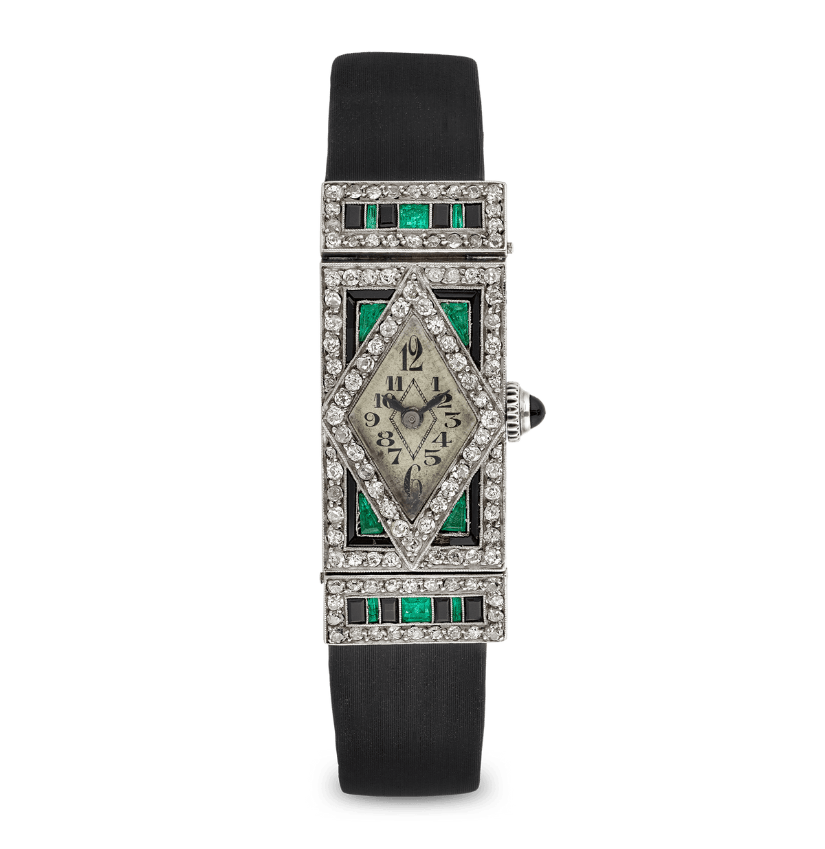 Art Deco Emerald, Onyx and Diamond Wristwatch