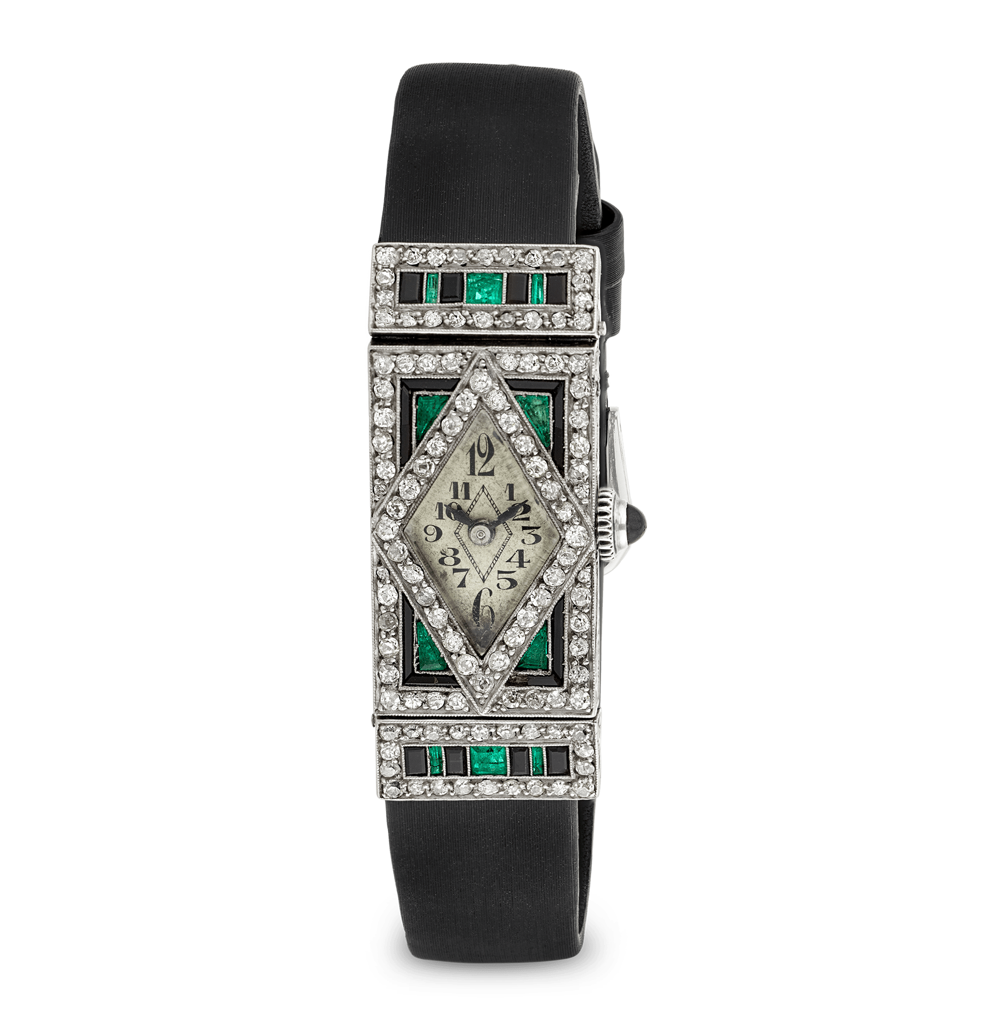 Art Deco Emerald, Onyx and Diamond Wristwatch