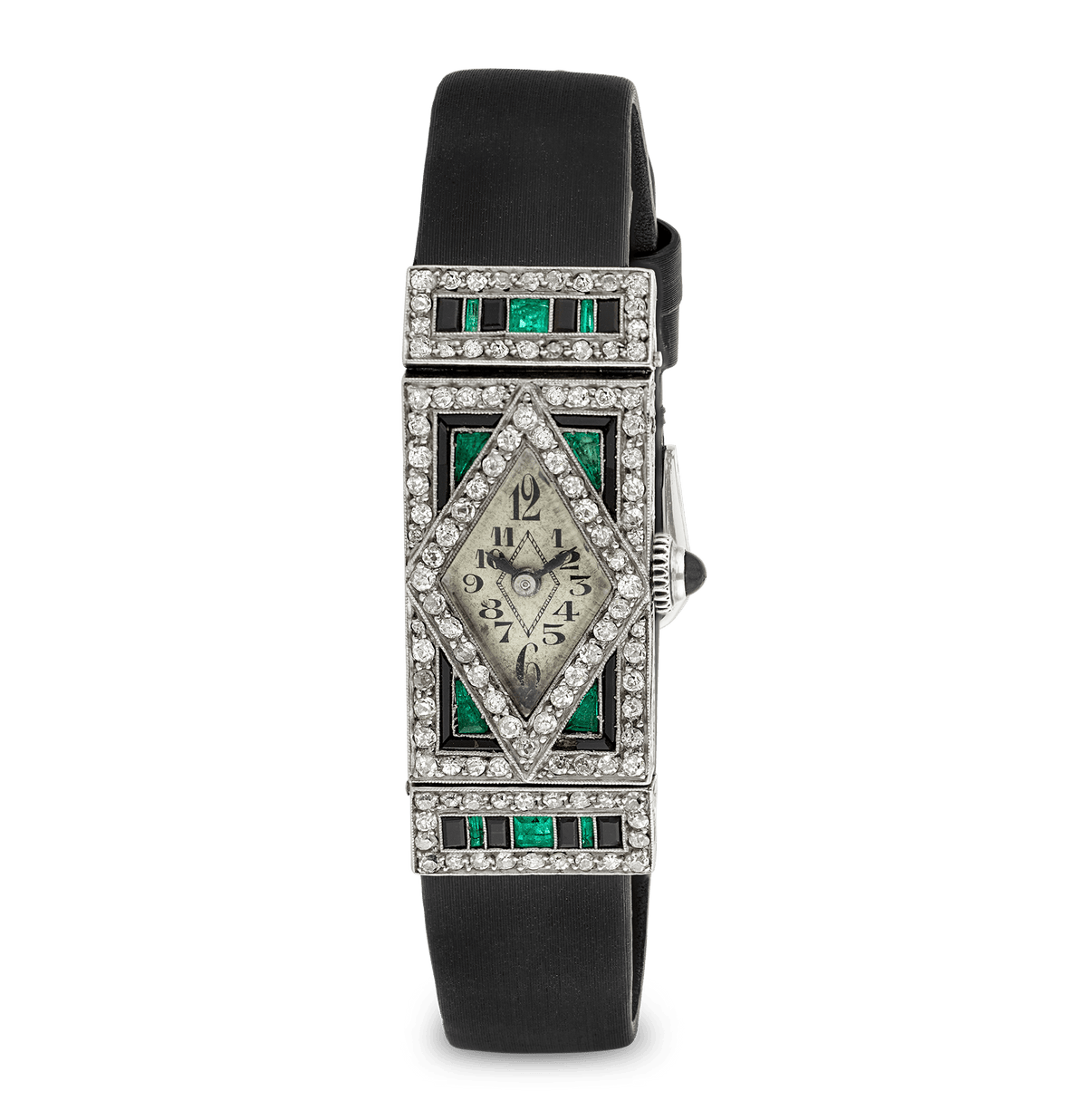 Art Deco Emerald, Onyx and Diamond Wristwatch