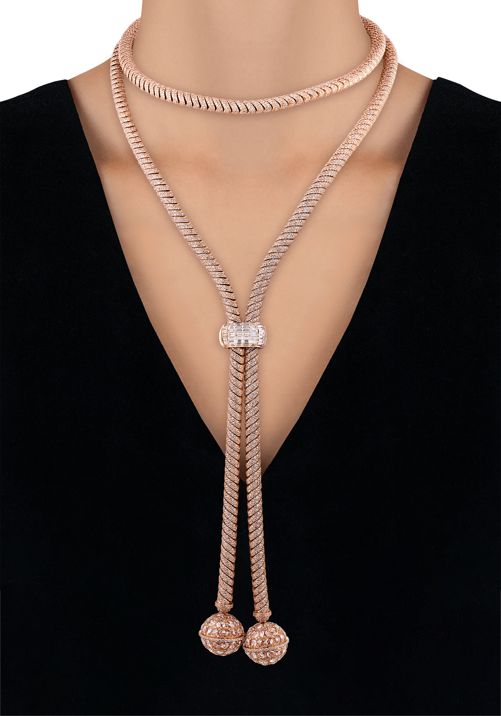 Pink and White Diamond Tassel Necklace, 75.54 Carats