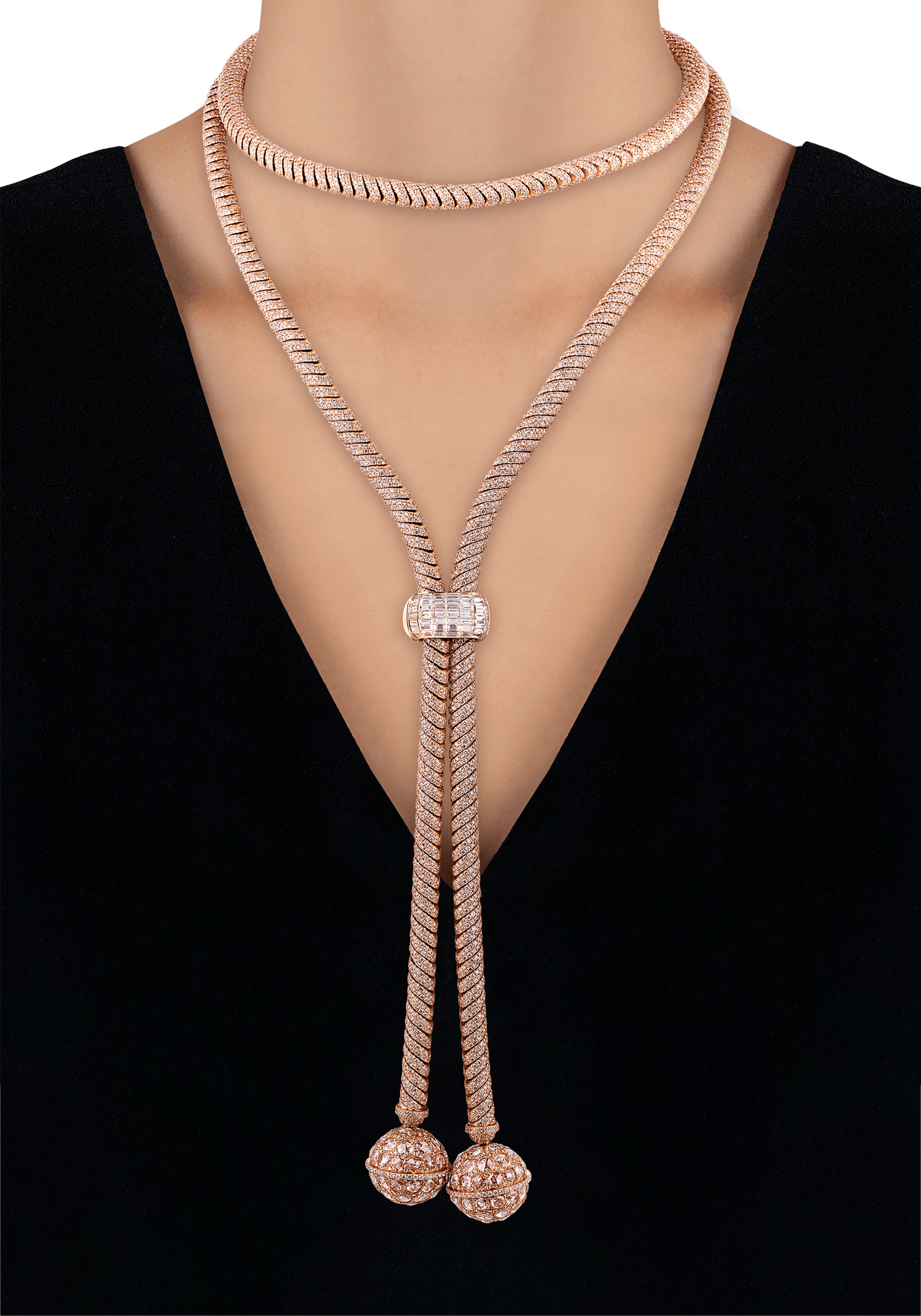 Pink and White Diamond Tassel Necklace, 75.54 Carats