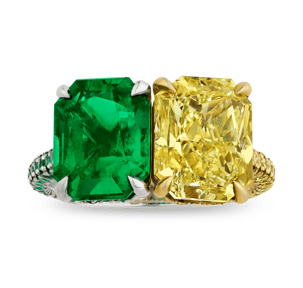 Emerald and Yellow Diamond Toi et Moi Ring