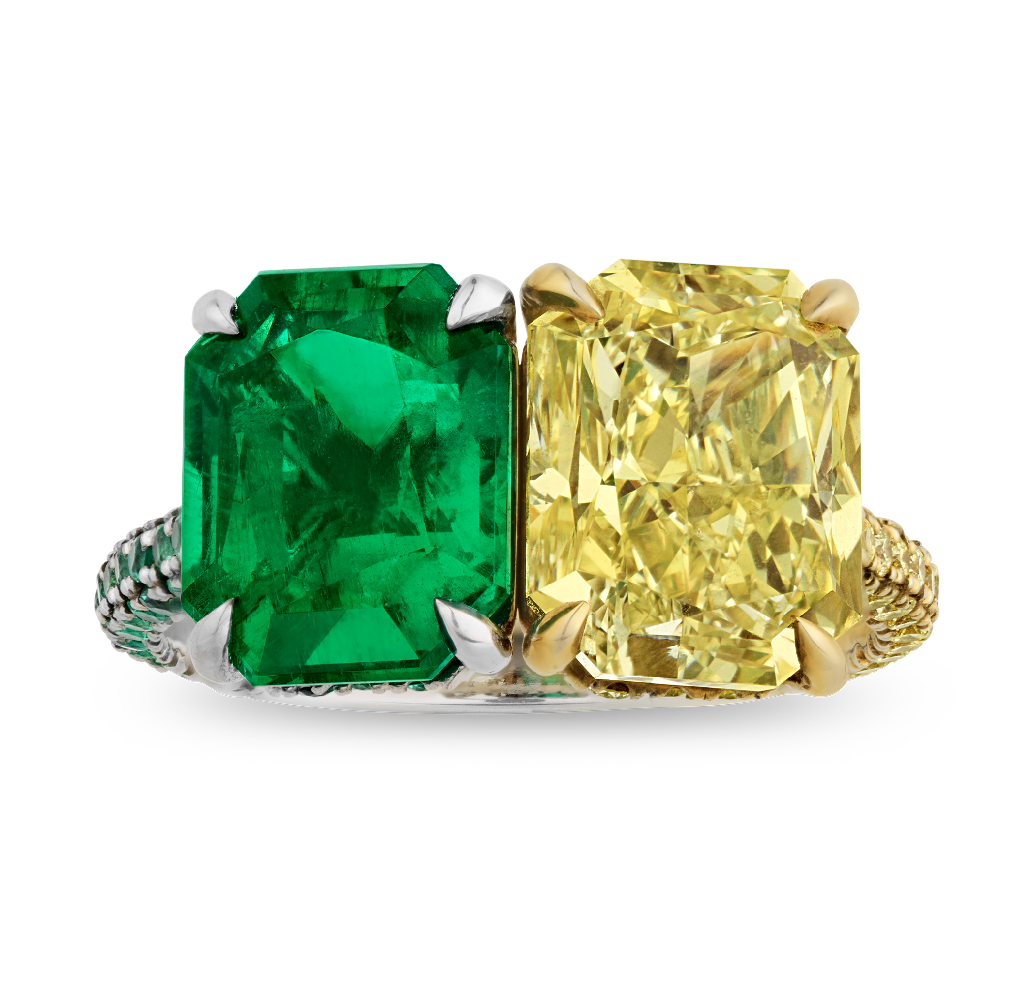 Emerald and Yellow Diamond Toi et Moi Ring