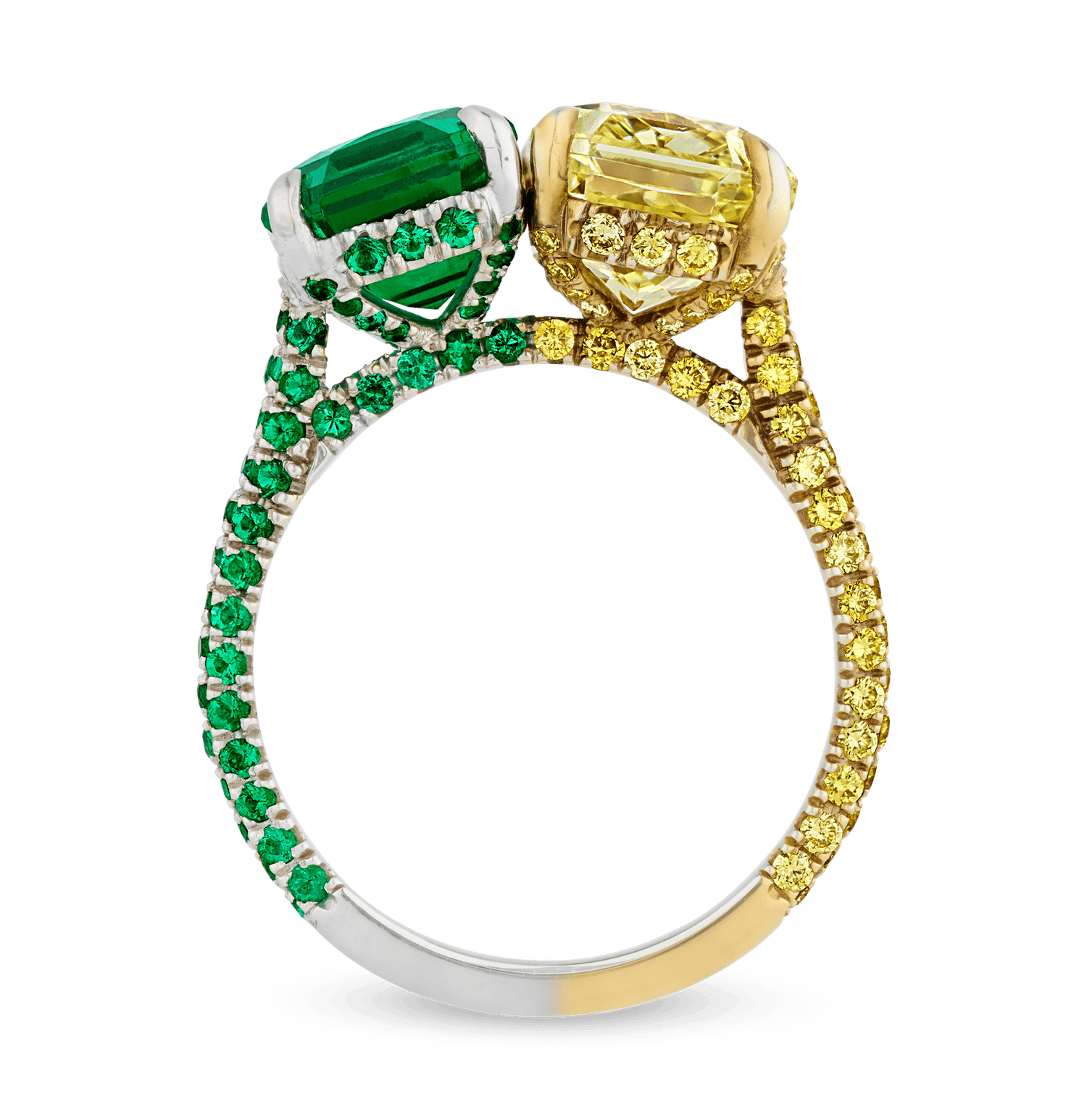 Emerald and Yellow Diamond Toi et Moi Ring