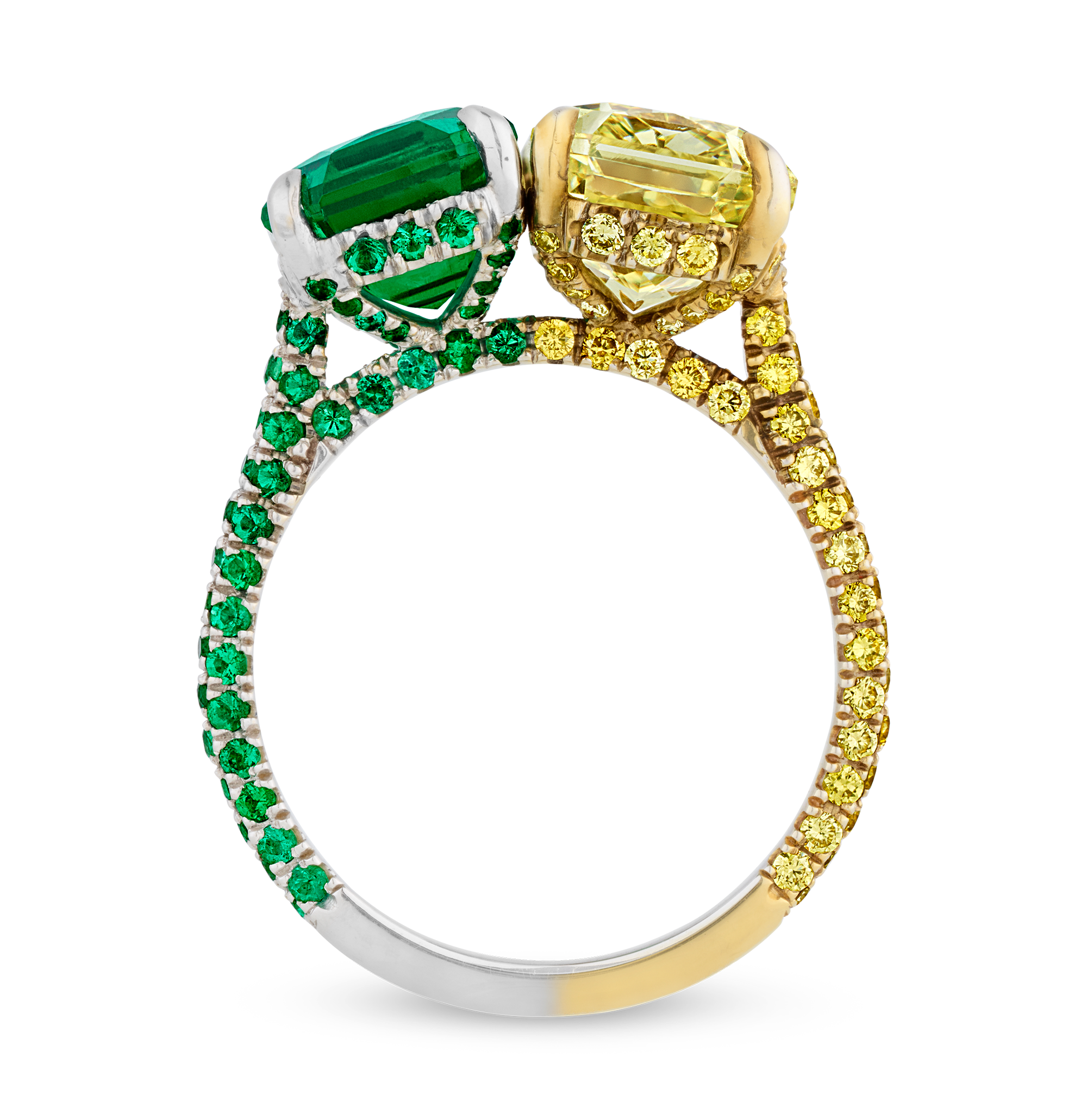 Emerald and Yellow Diamond Toi et Moi Ring
