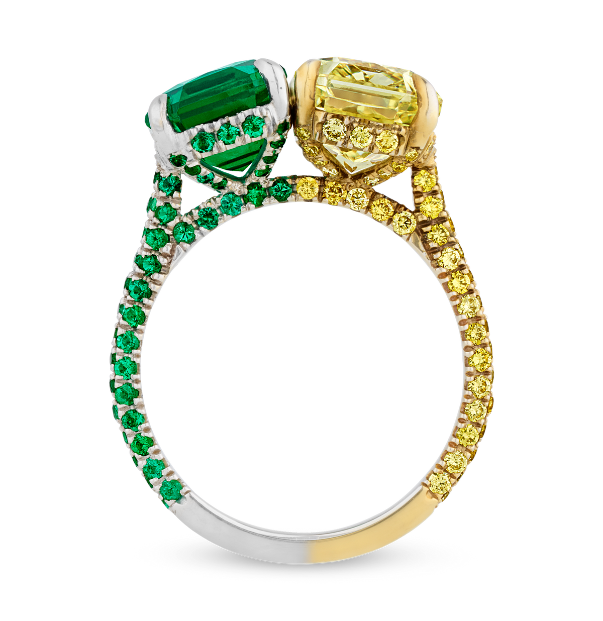 Emerald and Yellow Diamond Toi et Moi Ring