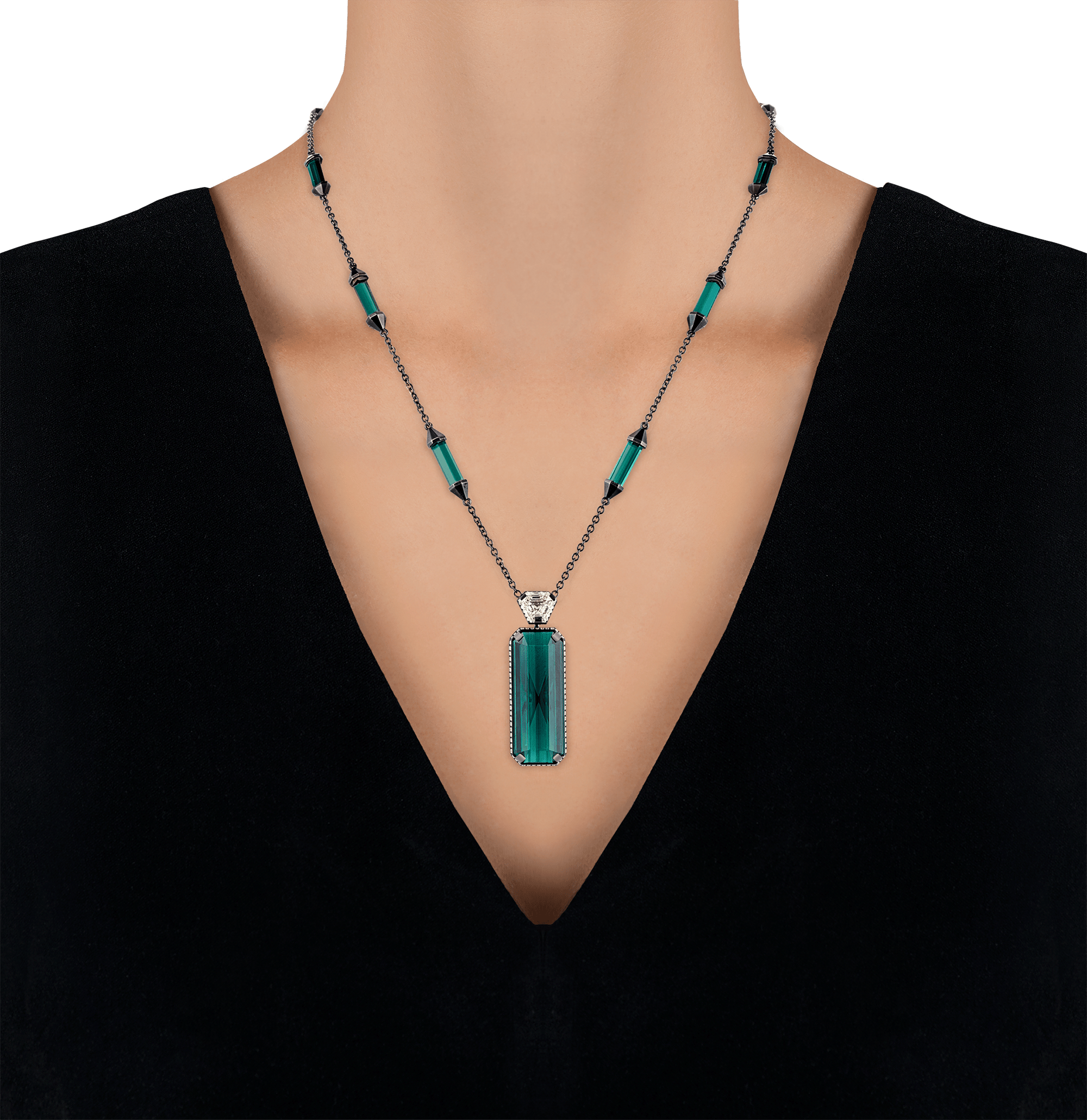 Tourmaline and Yellow Diamond Necklace, 42.54 Carats