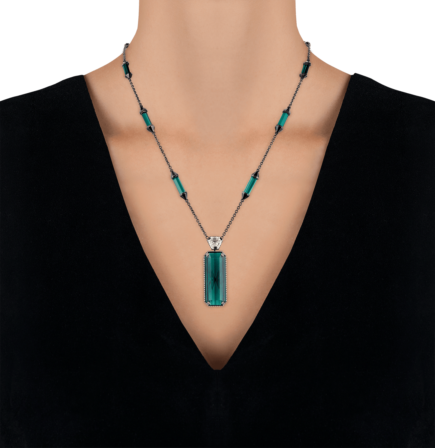 Tourmaline and Yellow Diamond Necklace, 42.54 Carats