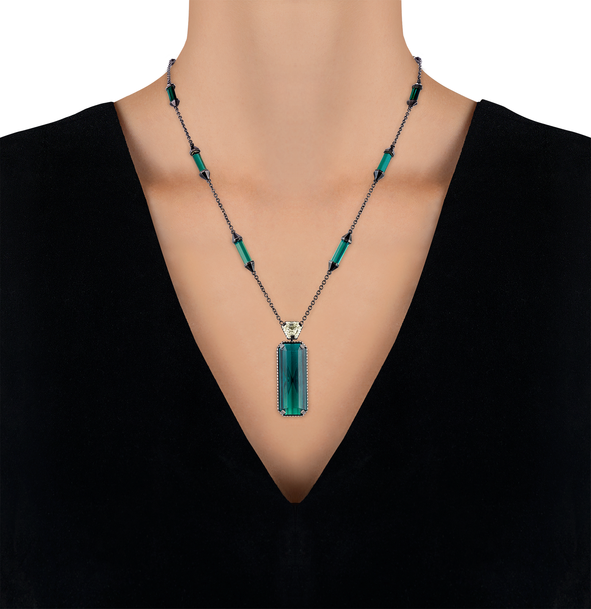 Tourmaline and Yellow Diamond Necklace, 42.54 Carats