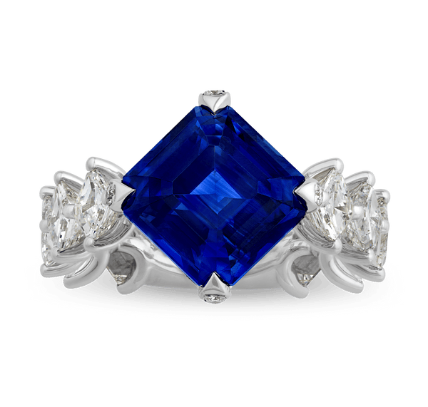 Asscher Cut Sapphire and Diamond Ring