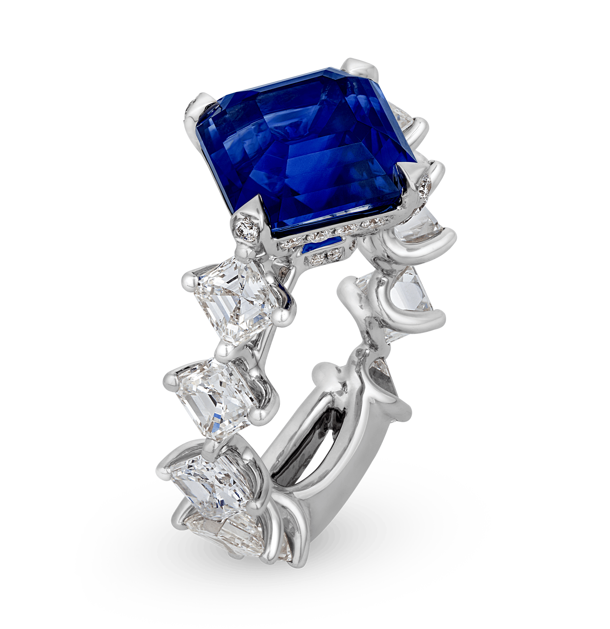 Asscher Cut Sapphire and Diamond Ring