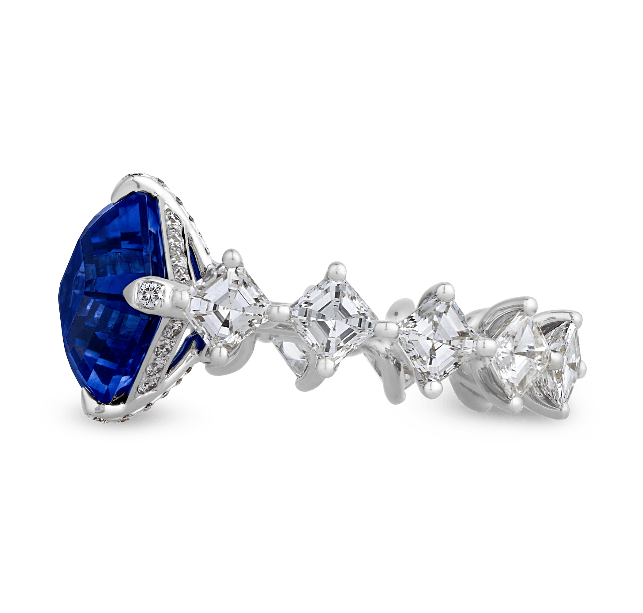 Asscher Cut Sapphire and Diamond Ring