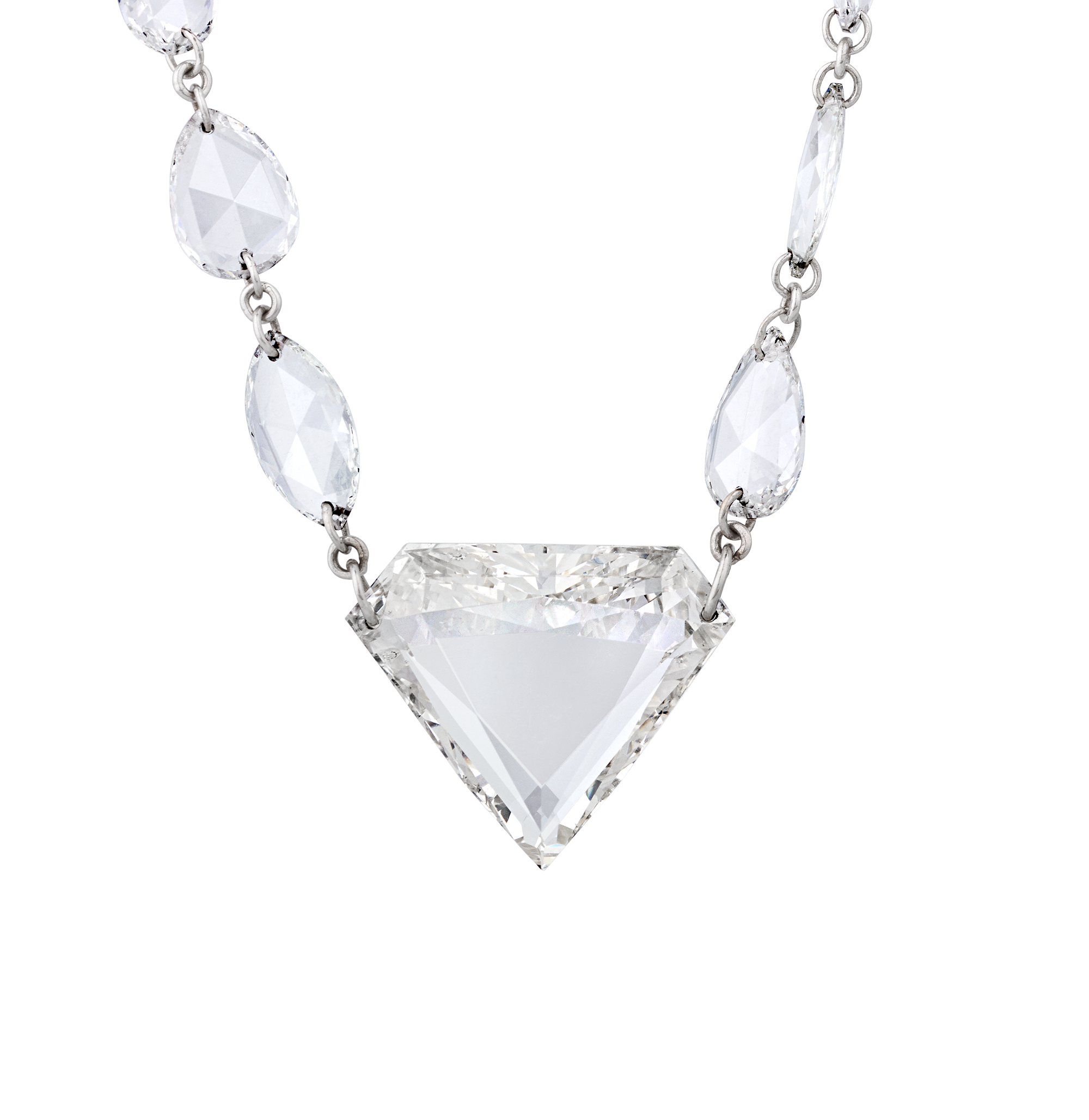 Trillion and Rose Cut Diamond Pendant Necklace, 13.27 Carats