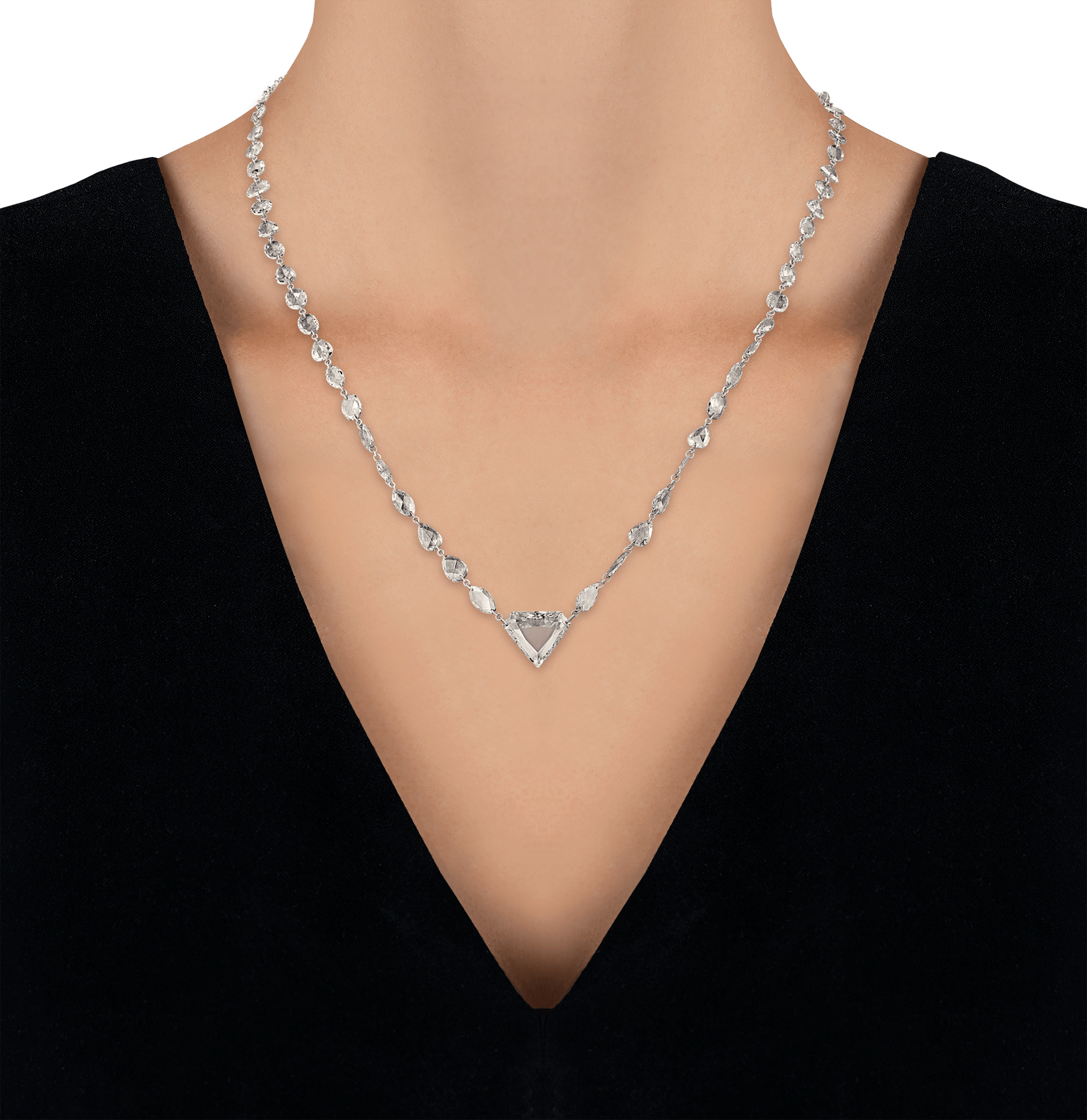 Trillion and Rose Cut Diamond Pendant Necklace, 13.27 Carats