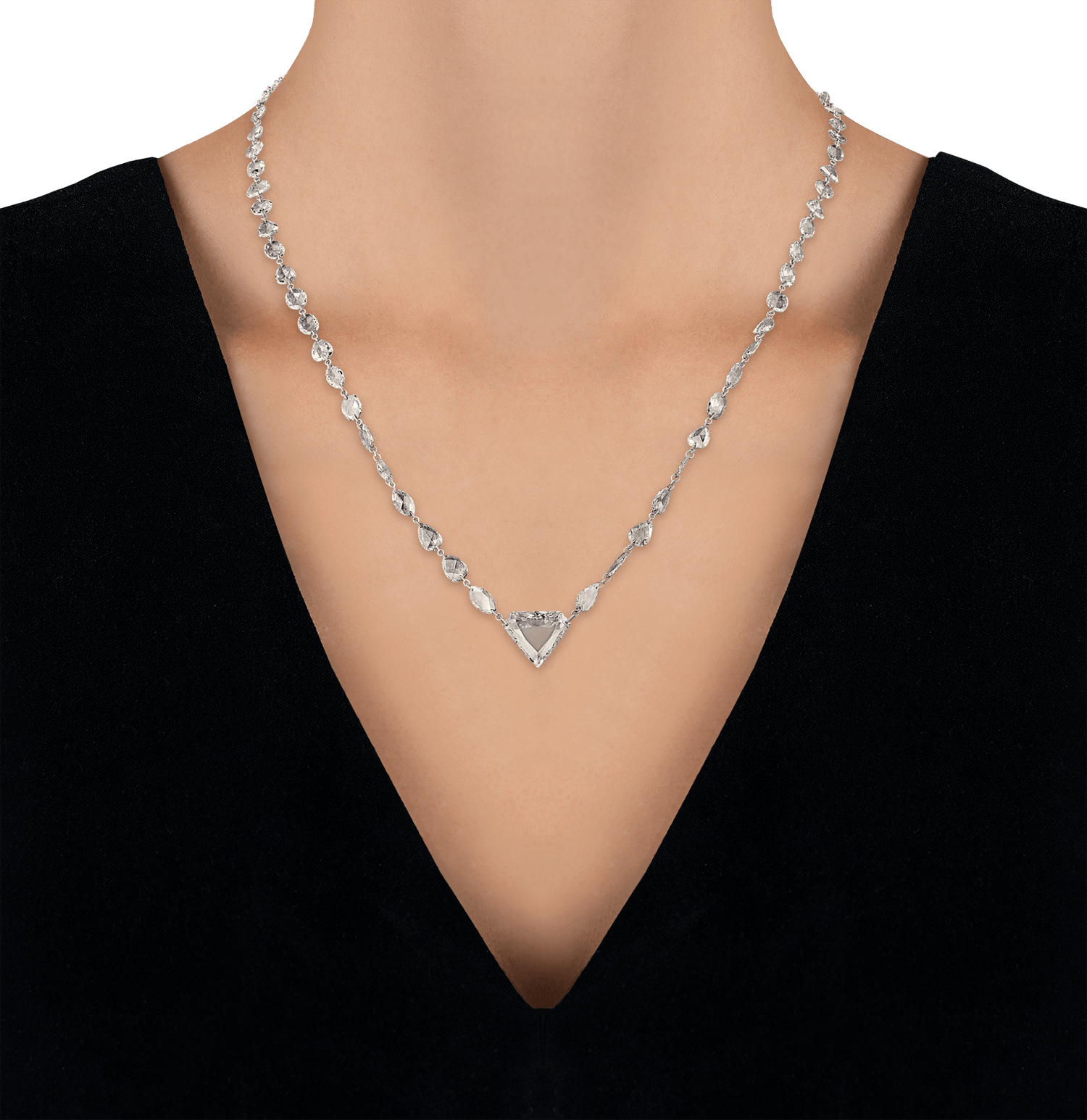 Trillion and Rose Cut Diamond Pendant Necklace, 13.27 Carats