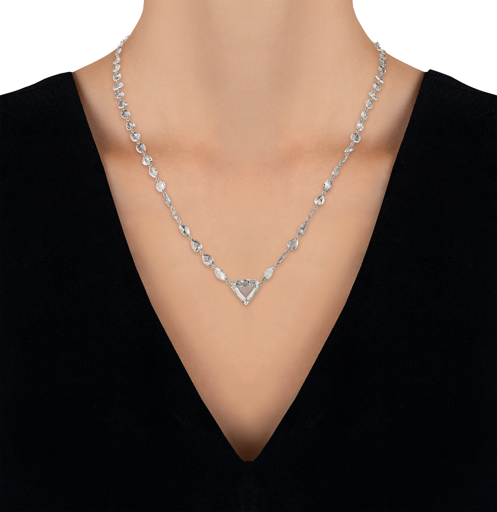 Trillion and Rose Cut Diamond Pendant Necklace, 13.27 Carats