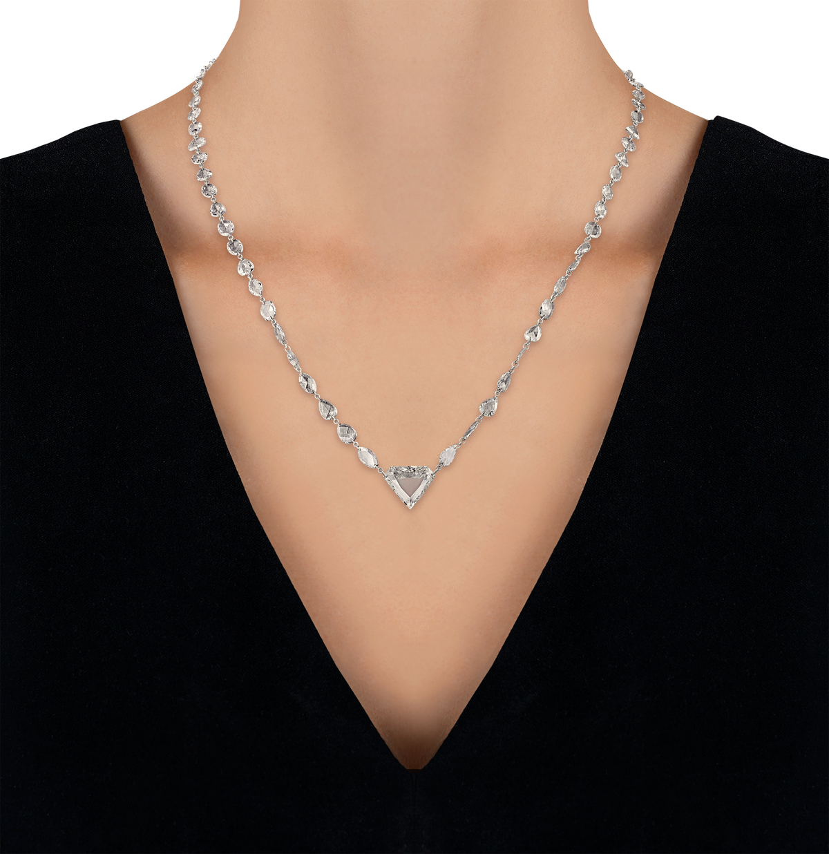 Trillion and Rose Cut Diamond Pendant Necklace, 13.27 Carats