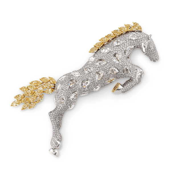 Diamond Horse Brooch, 14.27 Carats
