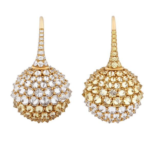 Yellow and White Diamond Earrings, 14.51 Carats