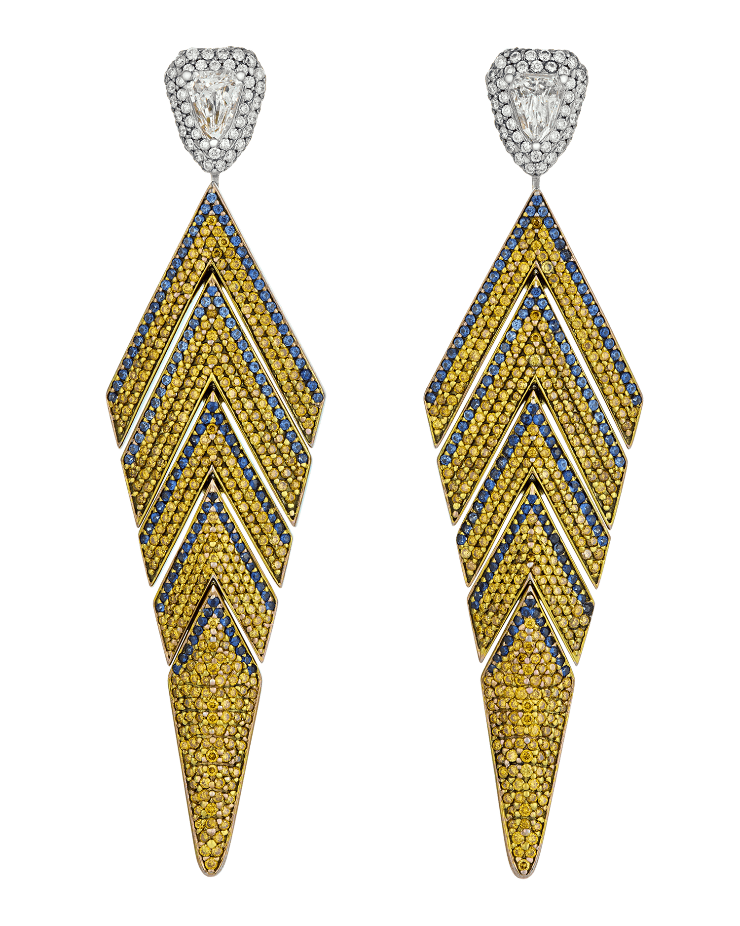 Yellow Diamond and Sapphire Chandelier Earrings