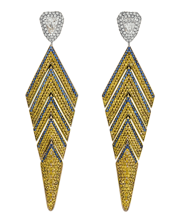 Yellow Diamond and Sapphire Chandelier Earrings