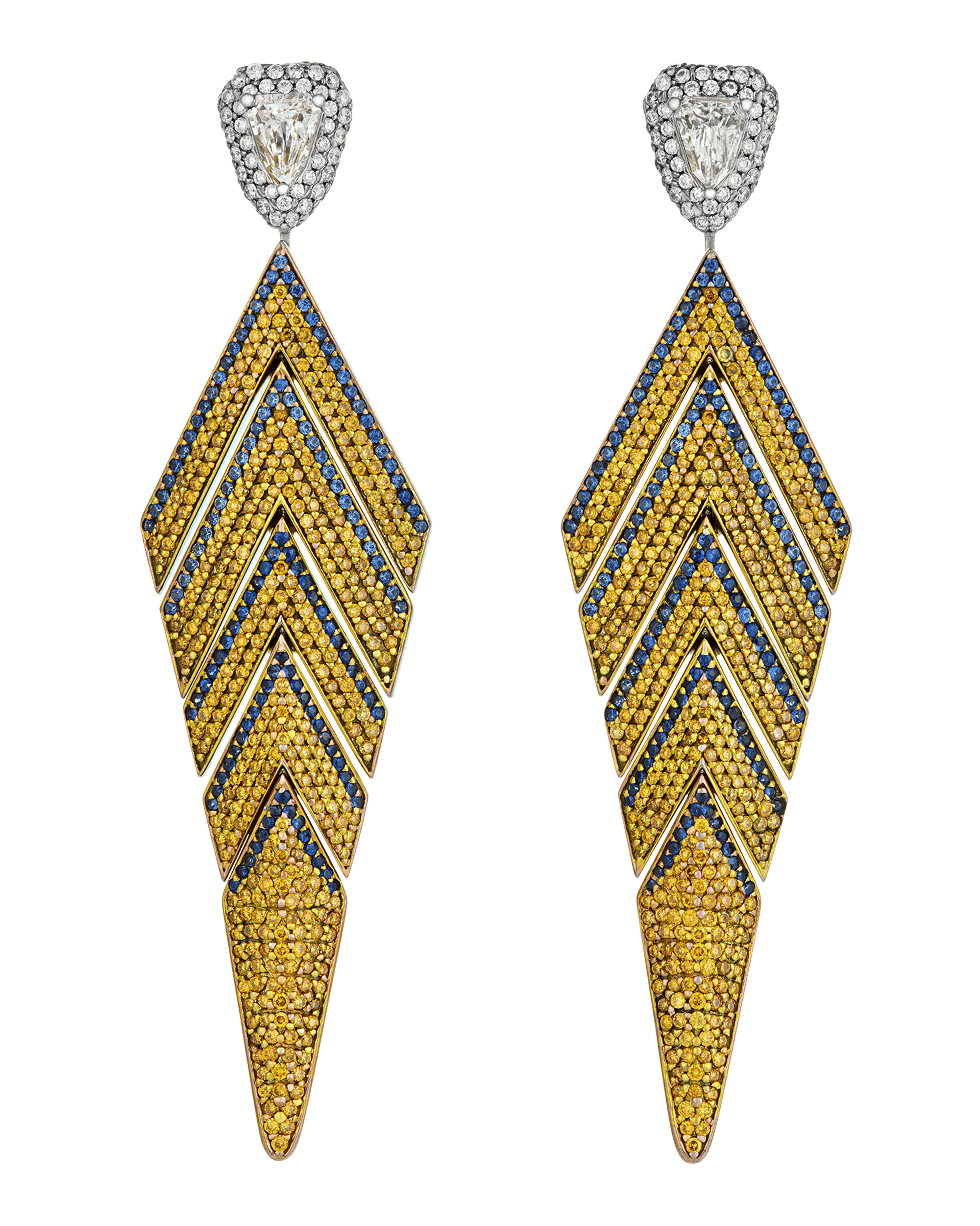 Yellow Diamond and Sapphire Chandelier Earrings