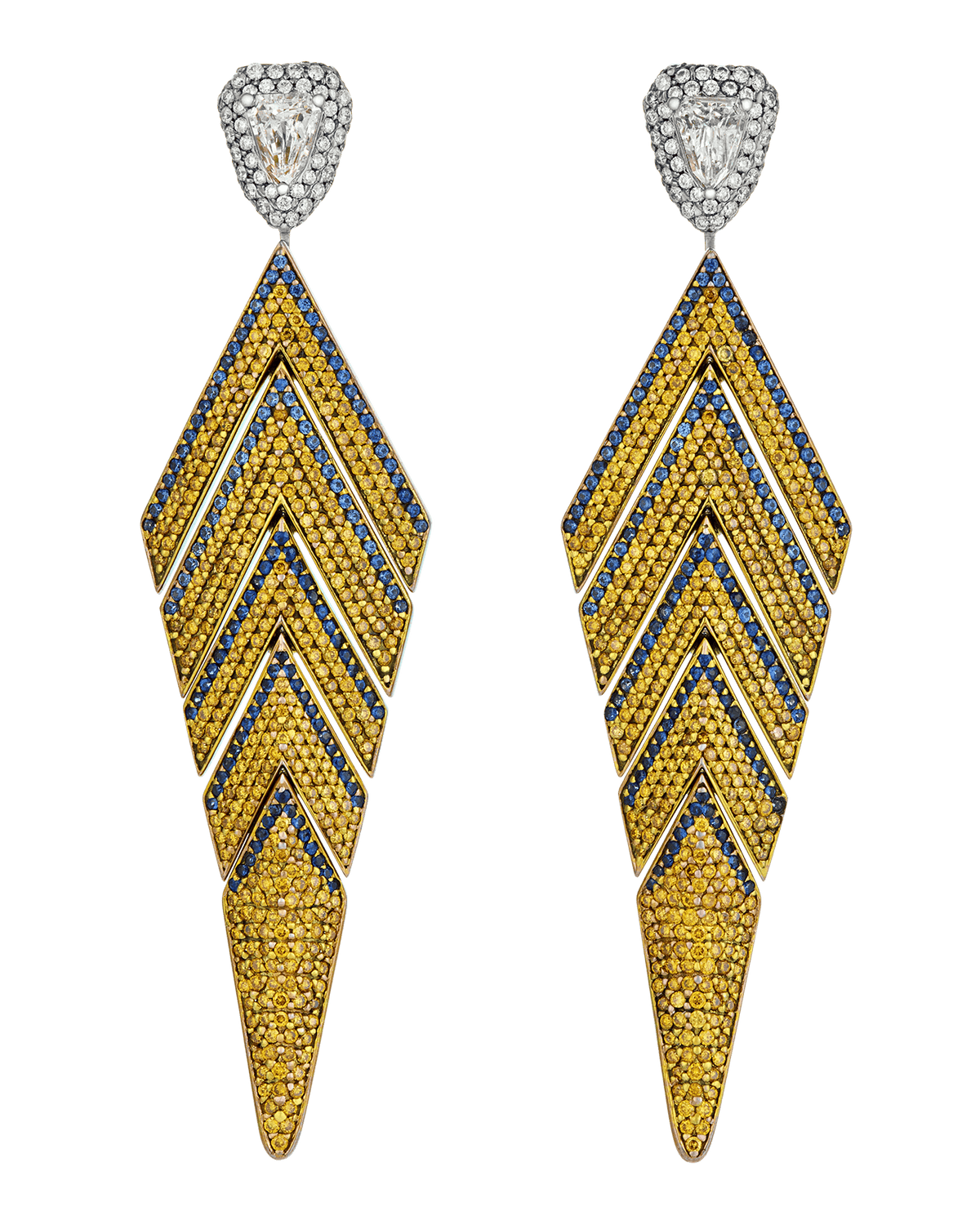 Yellow Diamond and Sapphire Chandelier Earrings