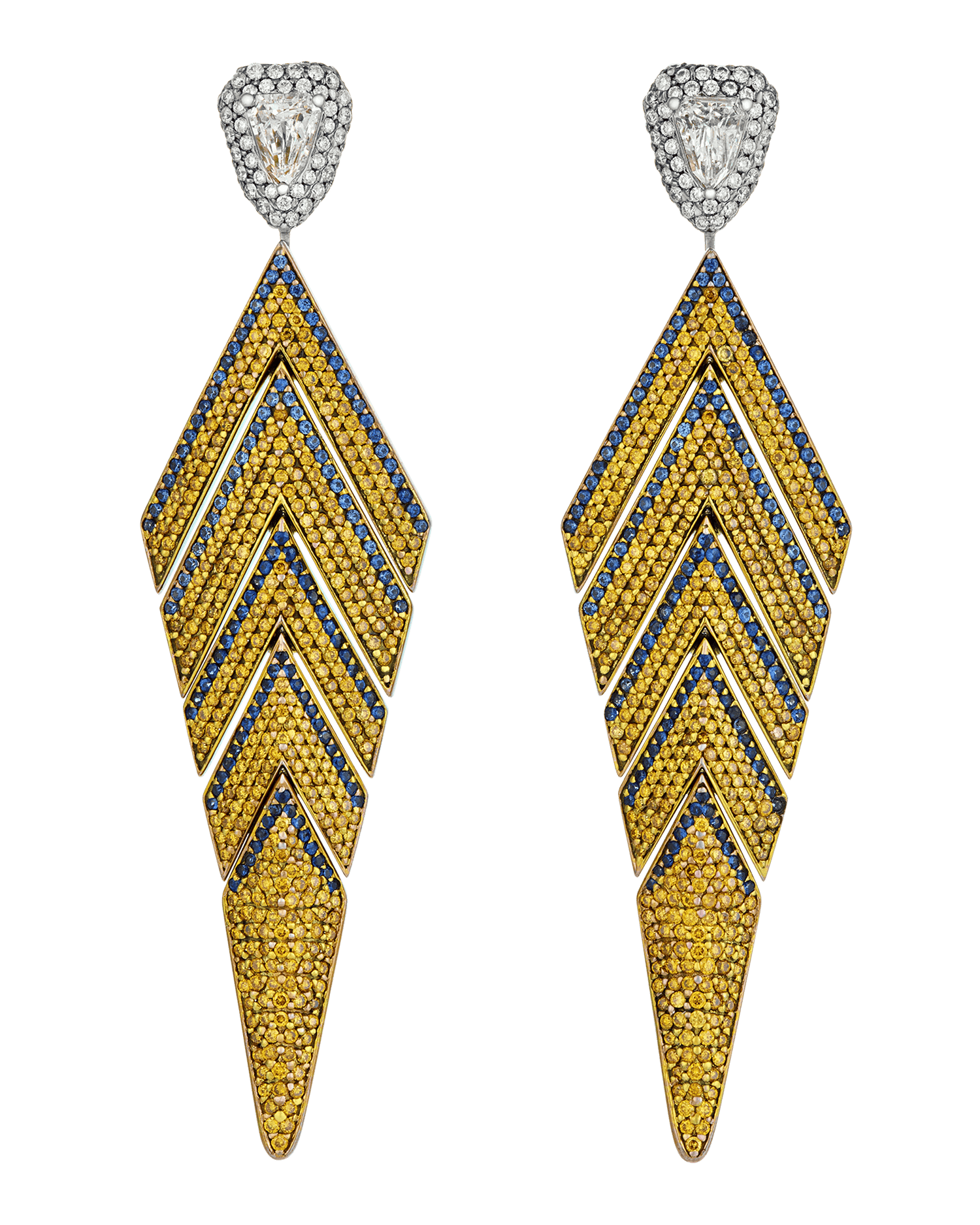 Yellow Diamond and Sapphire Chandelier Earrings