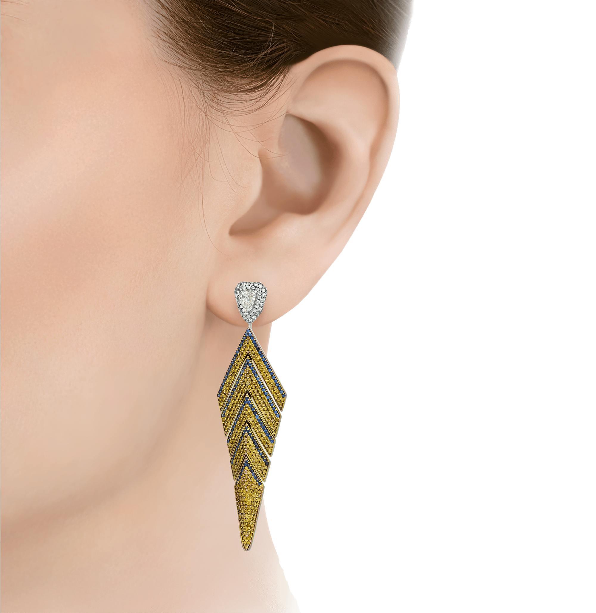 Yellow Diamond and Sapphire Chandelier Earrings