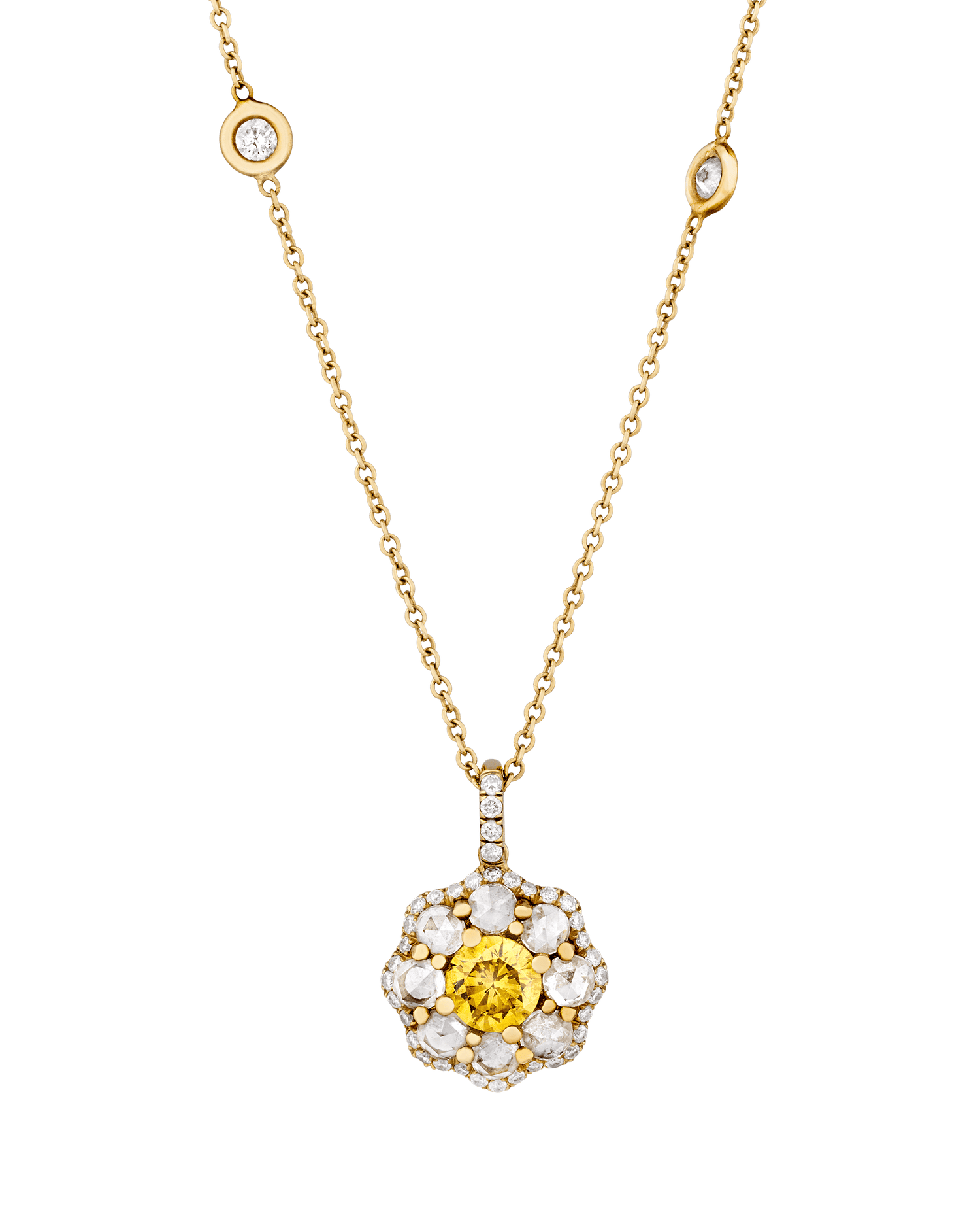 Yellow Diamond Flower Pendant, 1.54 Carats