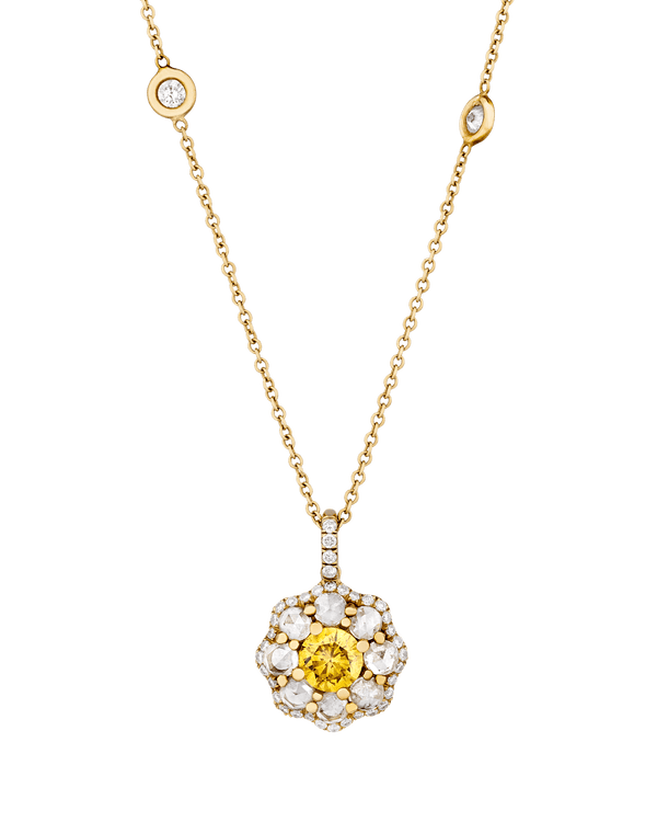 Yellow Diamond Flower Pendant, 1.54 Carats