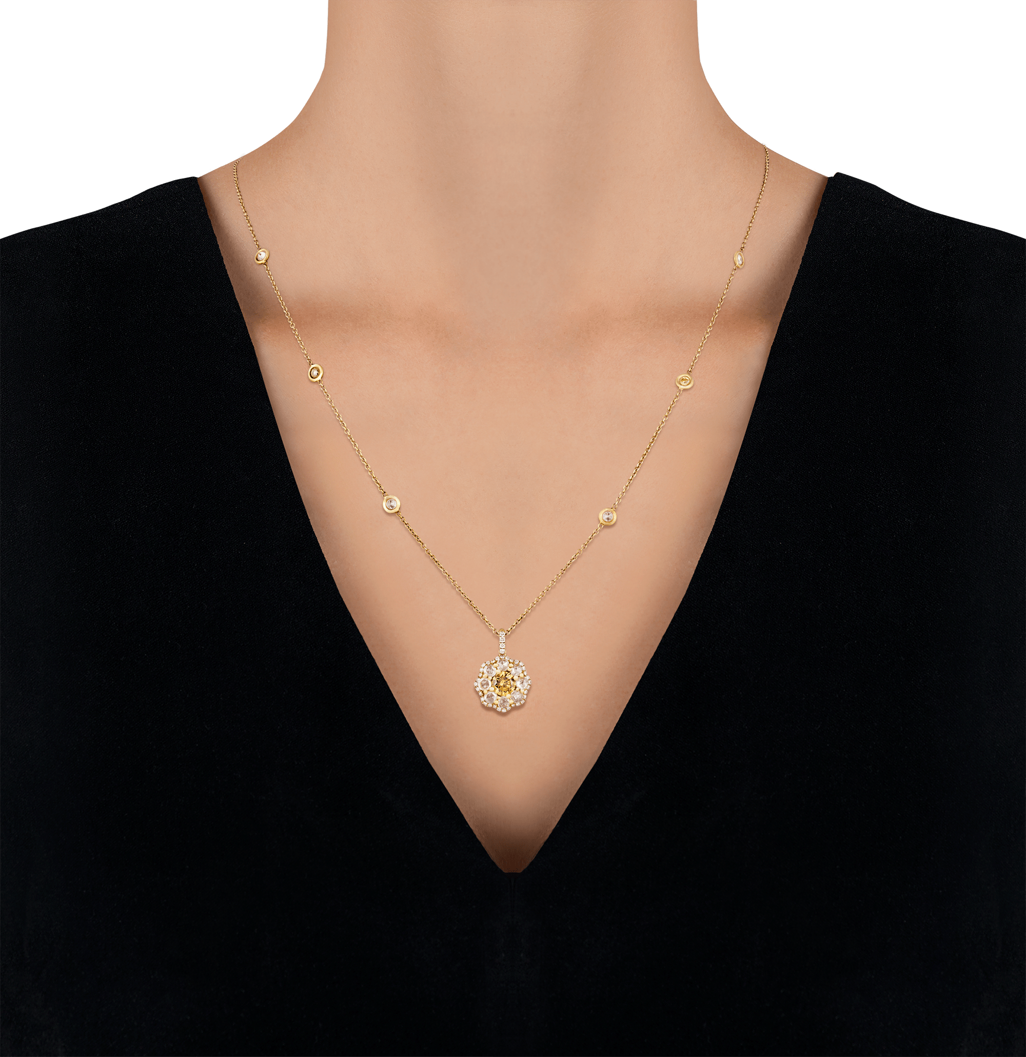 Yellow Diamond Flower Pendant, 1.54 Carats