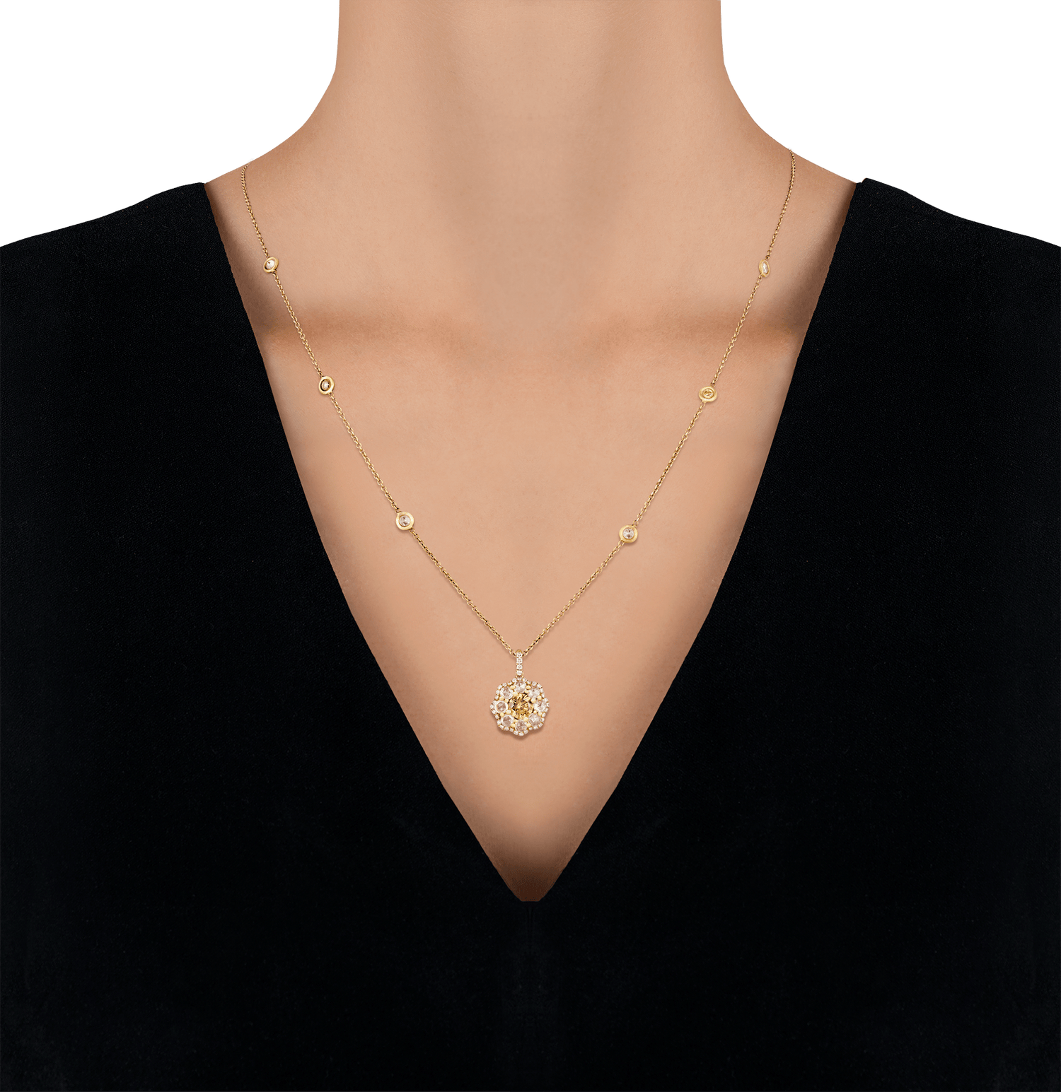 Yellow Diamond Flower Pendant, 1.54 Carats