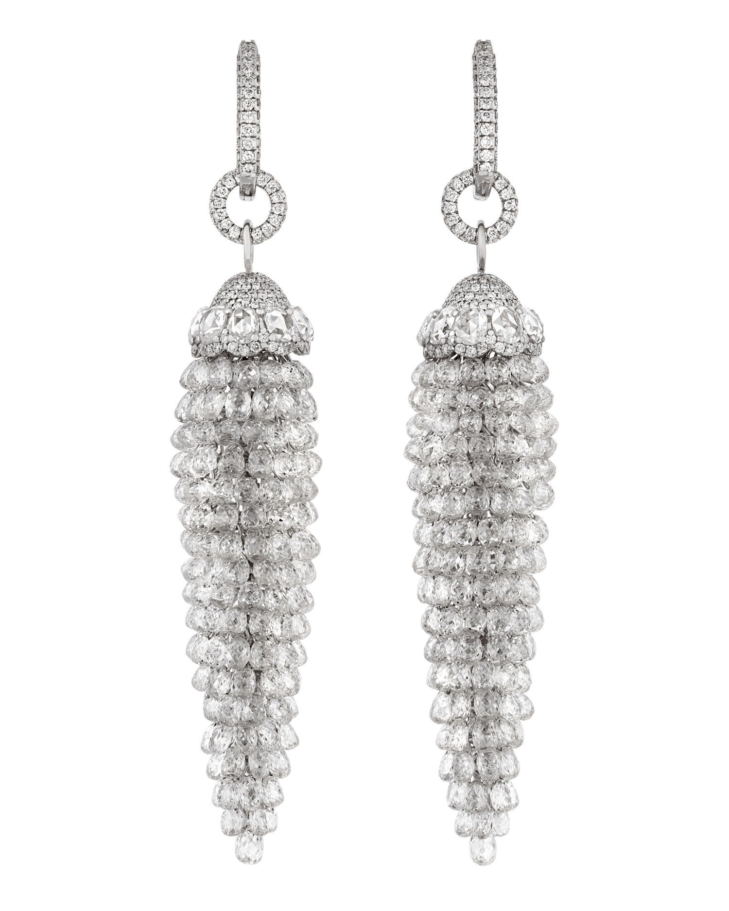 Briolette Diamond Chandelier Earrings, 43.03 Carats