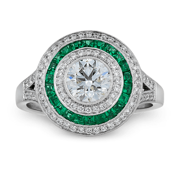 Art Deco-Style Diamond and Emerald Ring