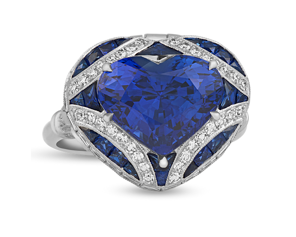 Heart Shaped Sapphire Convertible Pendant Ring, 6.46 Carats